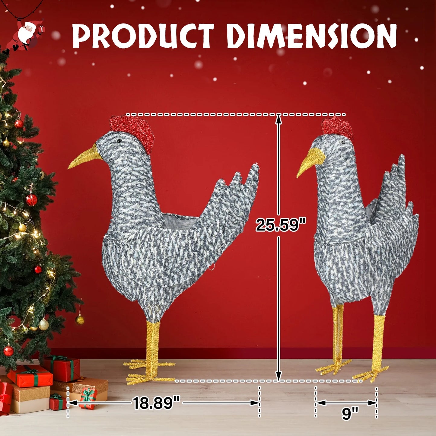 Lighted Chicken Christmas Outdoor Decor Holiday Decoration