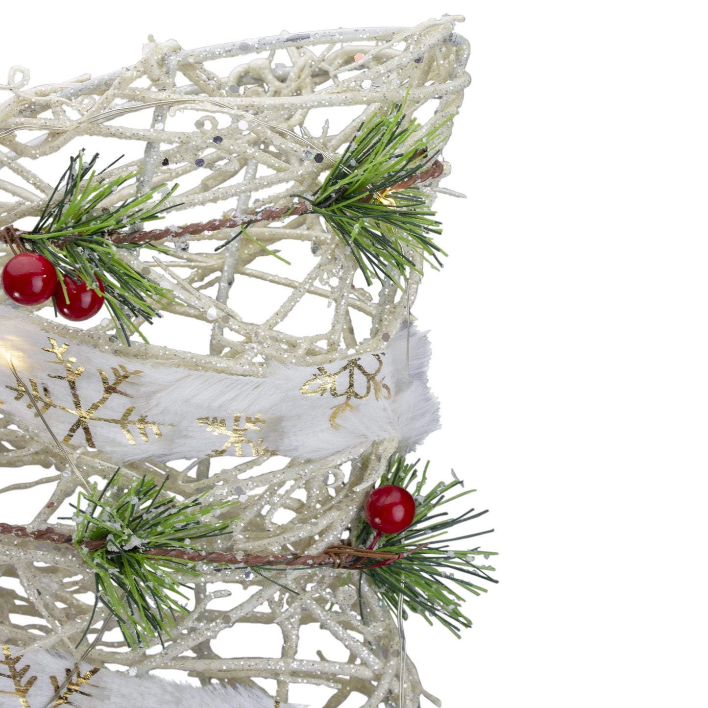 20" White Rattan Berry and Pinecone Christmas Bow