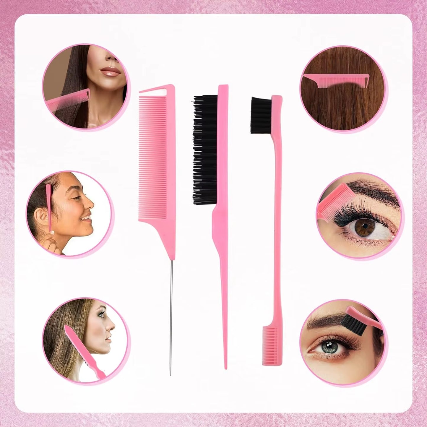 11Pcs Hair Brush Set for Women and Men, Edge & Back Brushing, Curly Hair Brush Set with Spray Bottle Flower Hair Clip