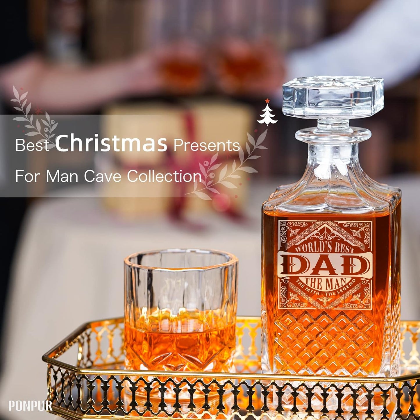 Gifts for Men Dad Stocking Stuffers, Whiskey Decanter Set with 2 Glasses, Unique Cool Dad Birthday Gift from Daughter Son, Best Christmas Retirement Present for Man Father