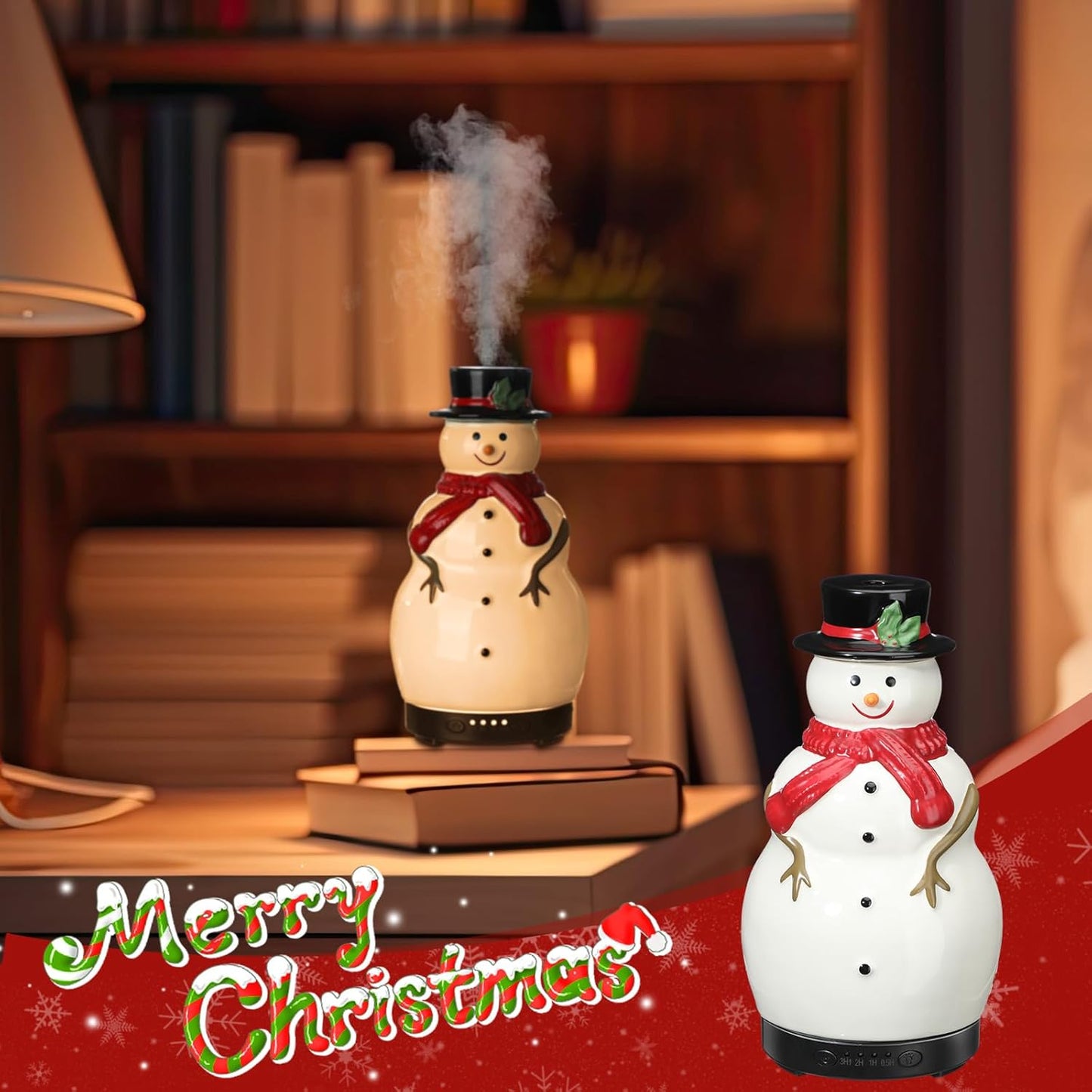 Christmas Essential Oil Diffuser 120Ml Ceramic Snowman Aromatherapy Humidifier, Holiday Diffuser Gift, Cute Tabletop Christmas Decoration for Home Office Winter(White, Red, Black)