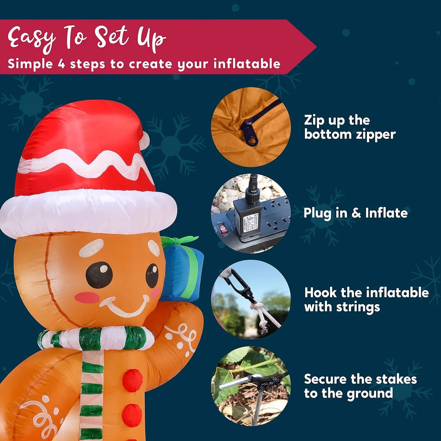 6 Ft Christmas Inflatables Gingerbread Outdoor Decorations,Gingerbread with Ornament Blow Ups with Built-In Leds for Holiday Party Garden Lawn Yard Decor