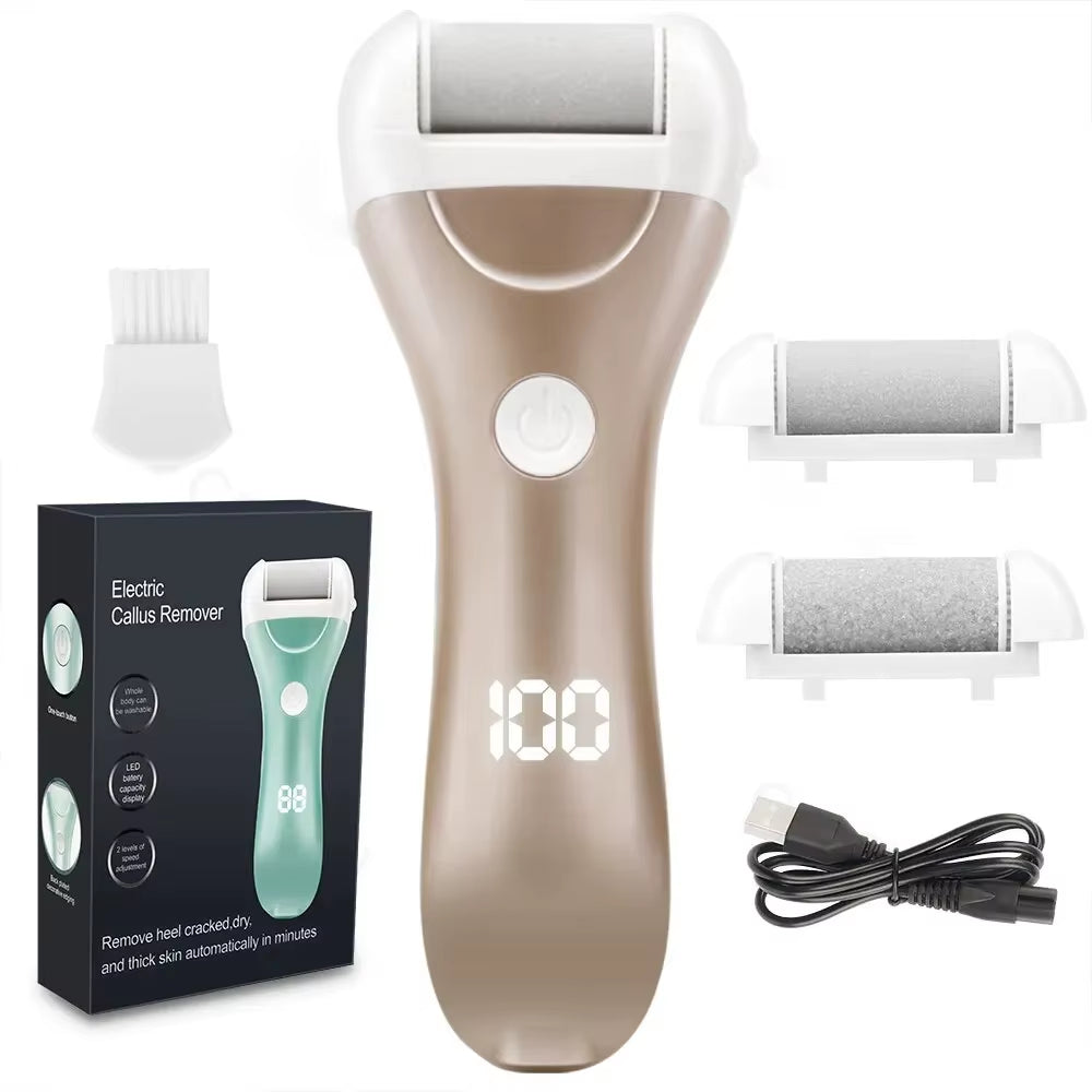 Electric Pedicure Foot File USB Rechargeable Power Display 3Pcs Grinding Exfoliator Replacement Heads for Heel Callus Remover