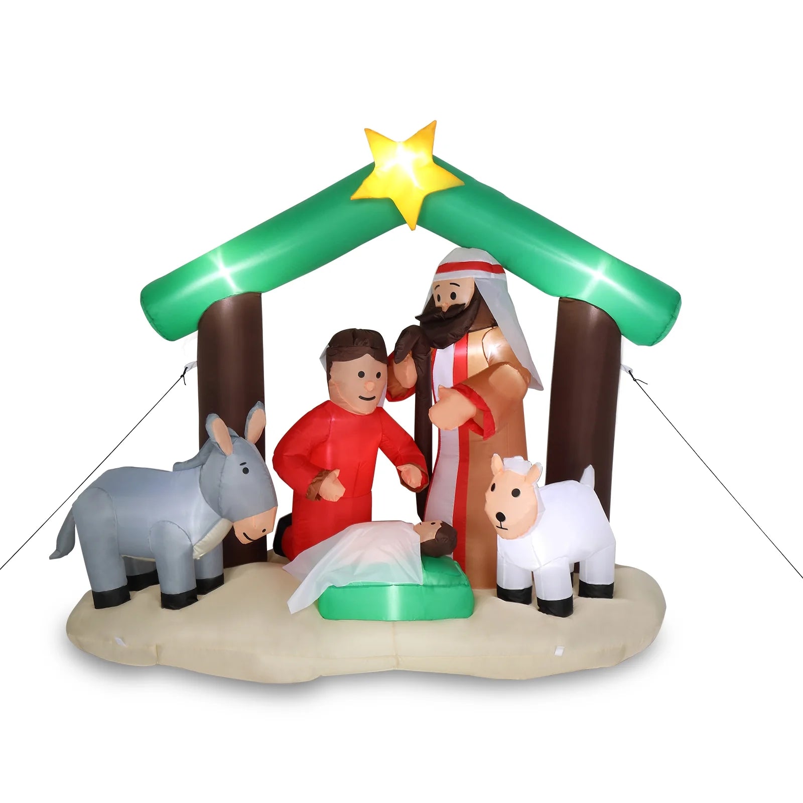 6Ft Christmas Nativity Scene Inflatable Holy Family Pre-Lit Baby Jesus Christmas Outdoor Decor
