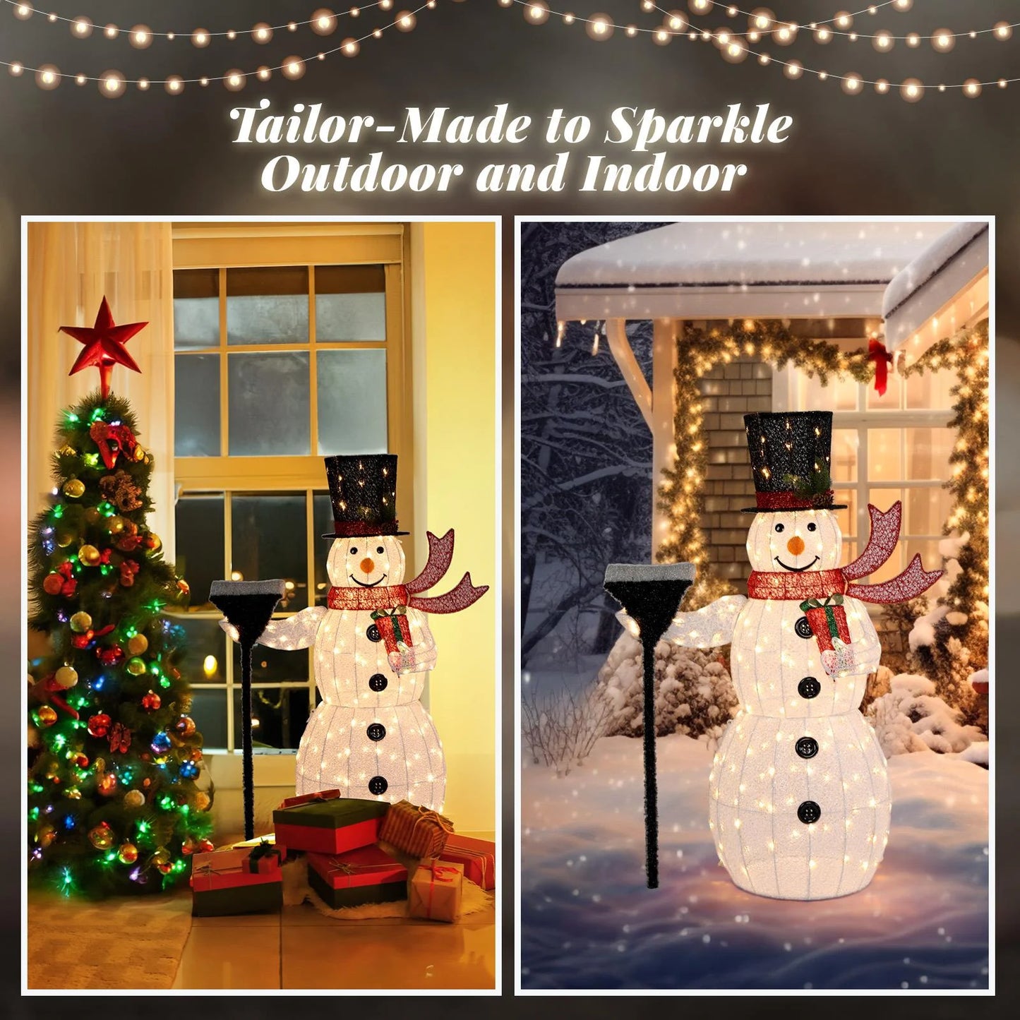 5Ft Lighted Christmas Snowman Decoration, Holding a Broom, White, 1 Count