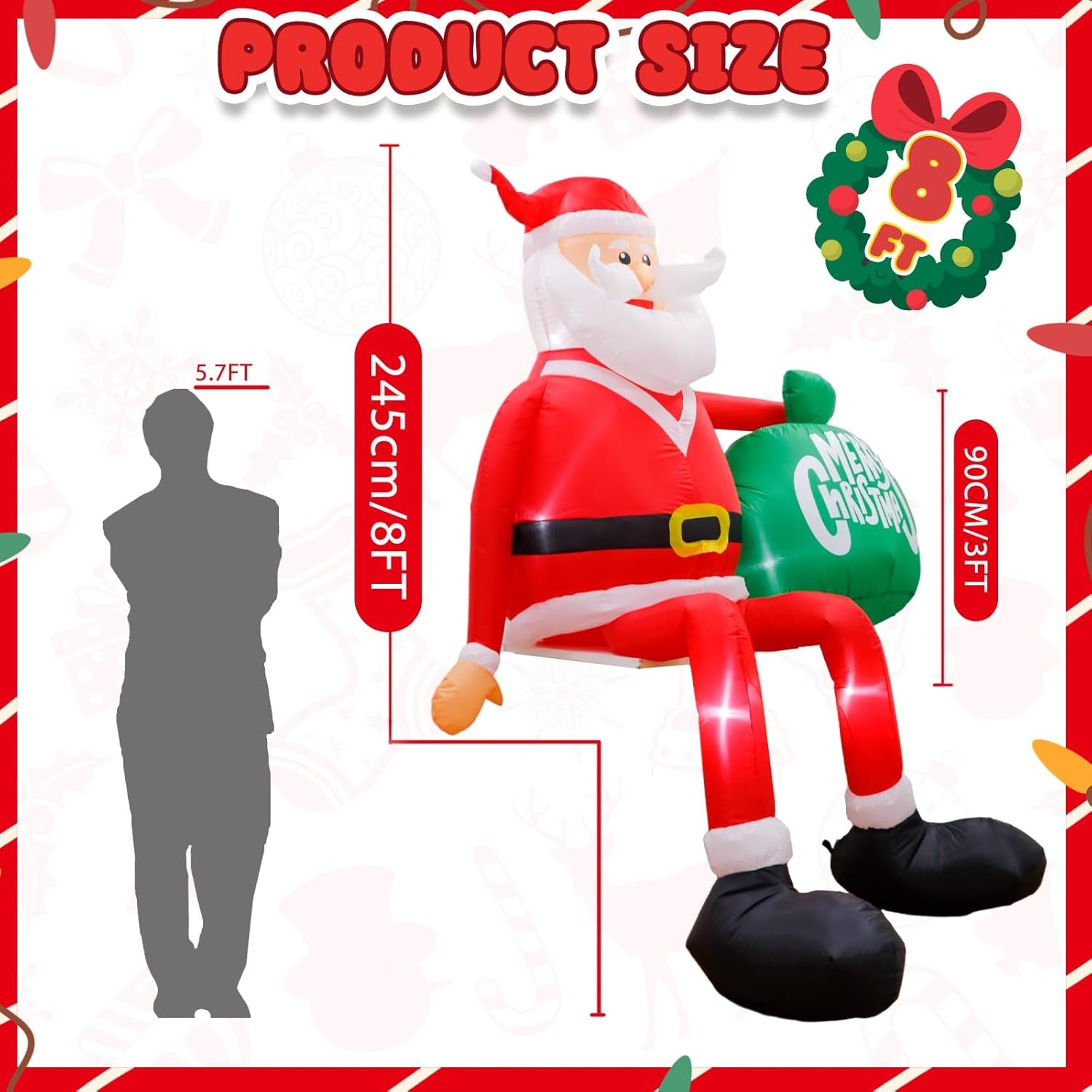 8FT Christmas Inflatables Outdoor Decorations, Climbing Santa Blow up Yard Decor