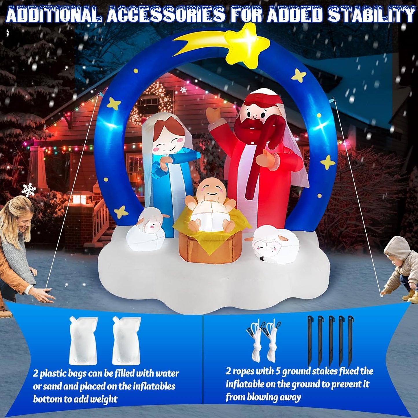 6FT Inflatable Nativity Scene with LED Lights for Outdoor Christmas Decor