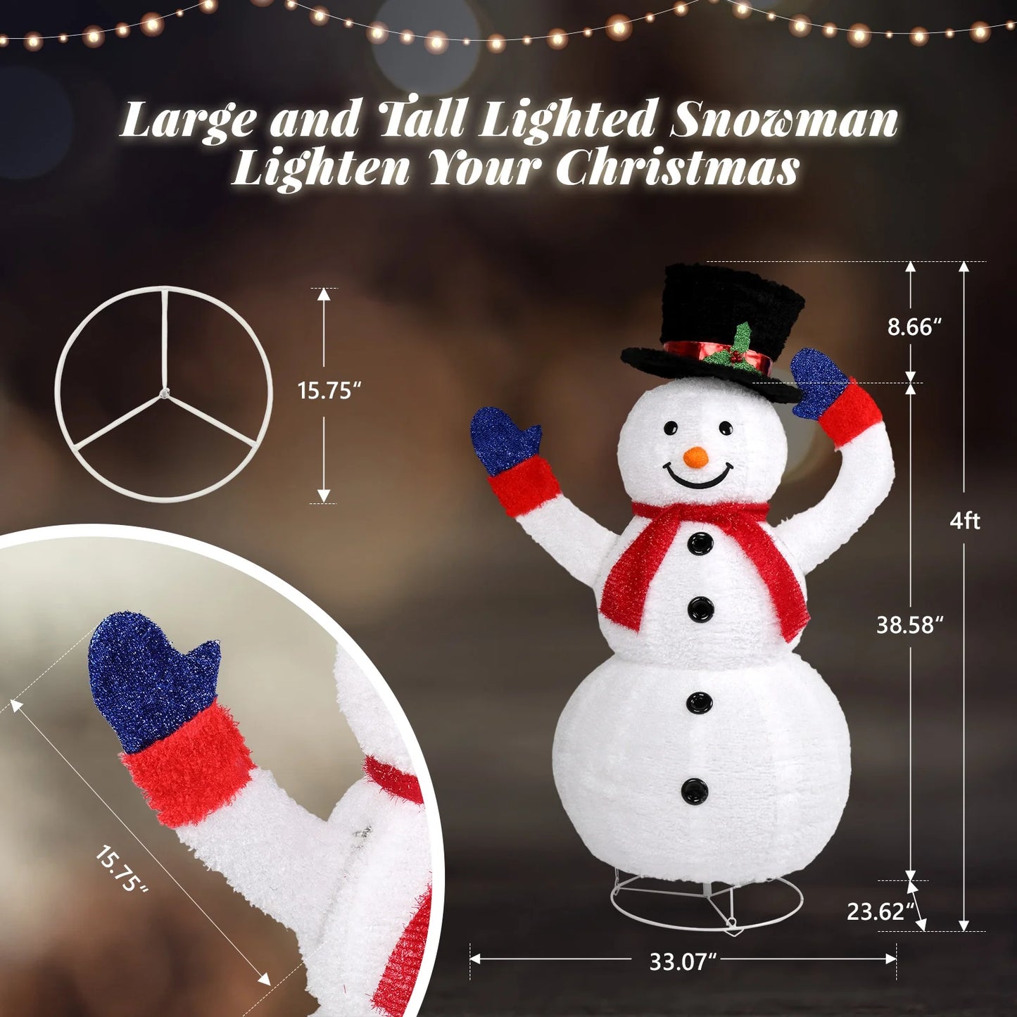 4Ft Lighted Pop-Up Snowman, Christmas Outdoor Decor Holiday Decoration W/ 120 LED Lights, Moving Hat
