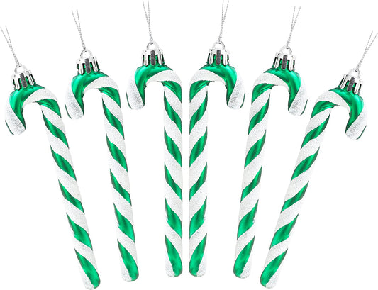 ® Pack of 6-13Cm Glitter Candy Cane Christmas Tree Decorations/Ornaments (Emerald Green)