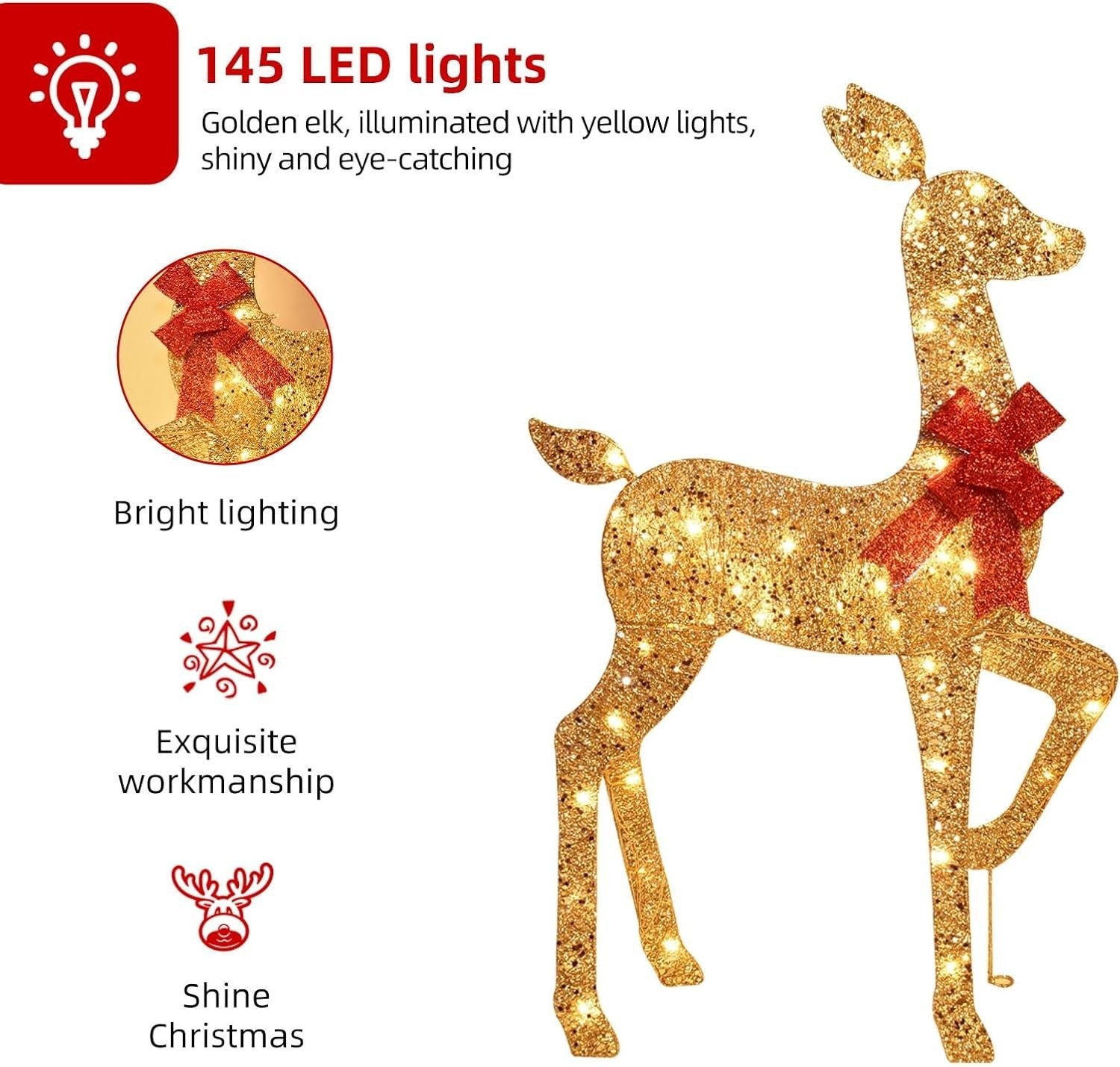 3-Piece 2D Lighted Christmas Deer Family Set - Large Outdoor Yard Reindeer Ho...
