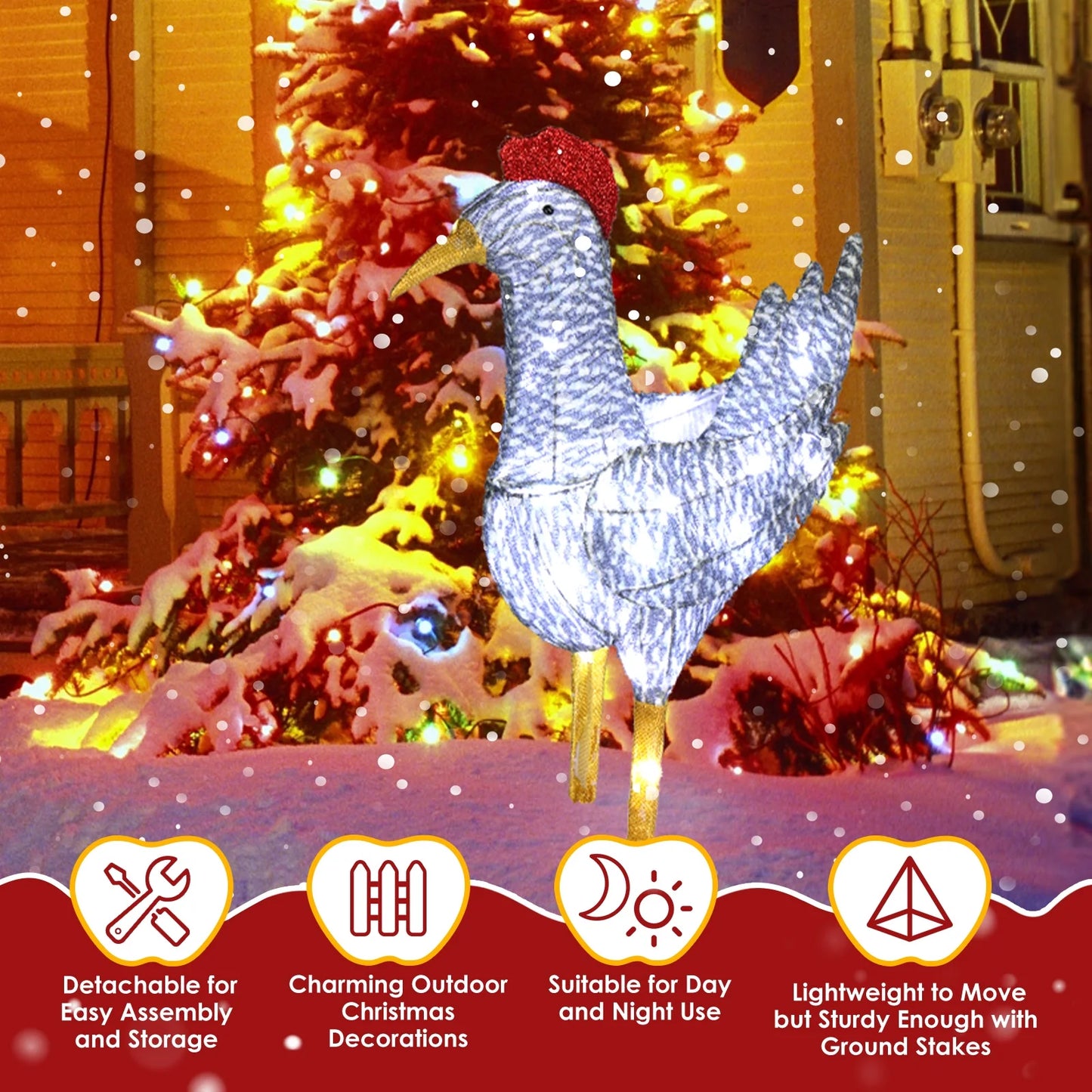 Lighted Chicken Christmas Outdoor Decor Holiday Decoration