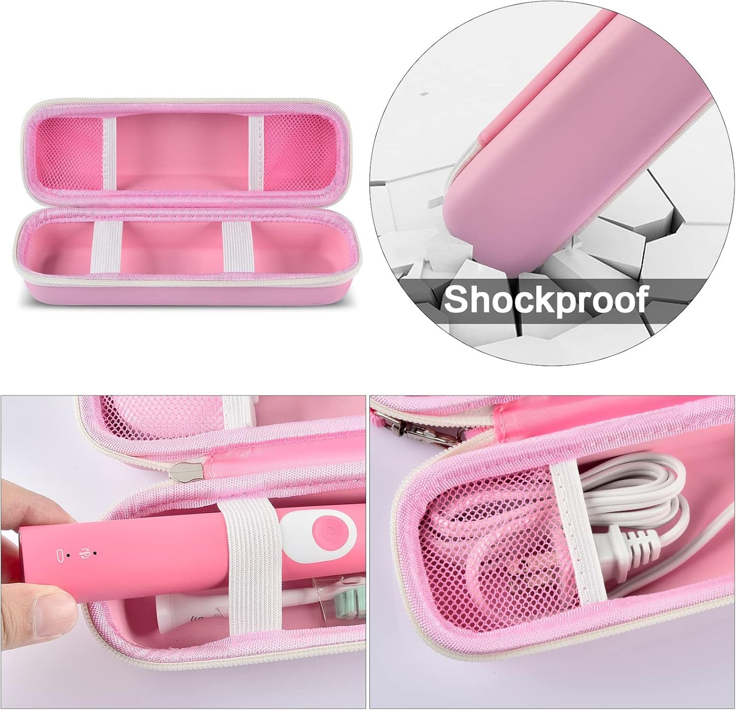 Toothbrush Travel Case Compatible with Oral-B Pro 1000 2000 3000 3500 5000 7500/ for Philips Sonicare Protectiveclean 4100 6100 5100 6500 7500 Rechargeable Electric Toothbrush (Box Only) -Pink