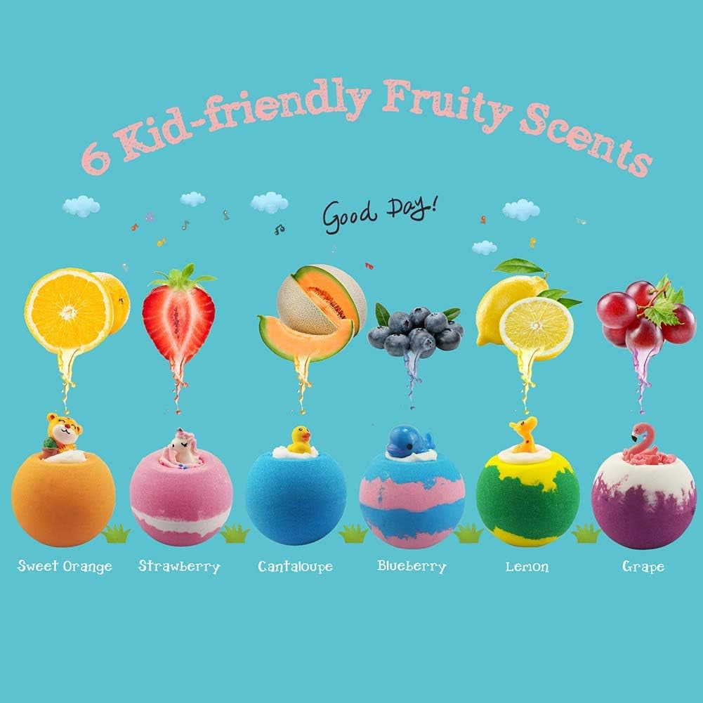 Bath Bombs for Kids, Handmade Natural Bath Bombs with Toy Inside, Shea Cocoa Butter Moisturize, Spa Fizzies Bath Bomb Kit, Birthday Christmas Holiday Gifts for Women, Girls, Boys