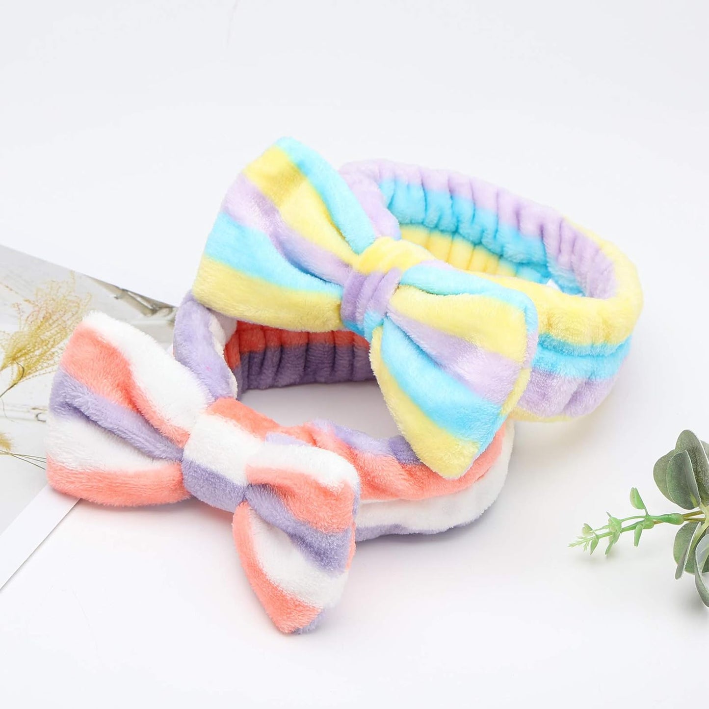 8Pack Spa Headband for Women, Makeup Headband for Washing Face, Skincare Fuzzy Hair Bands for Teen Girls Kids, Coral Fleece