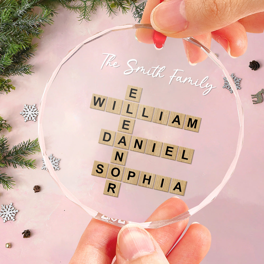 Personalized Name Wordoku Glass Ornament – Custom English Letter Sudoku Christmas Tree Decoration