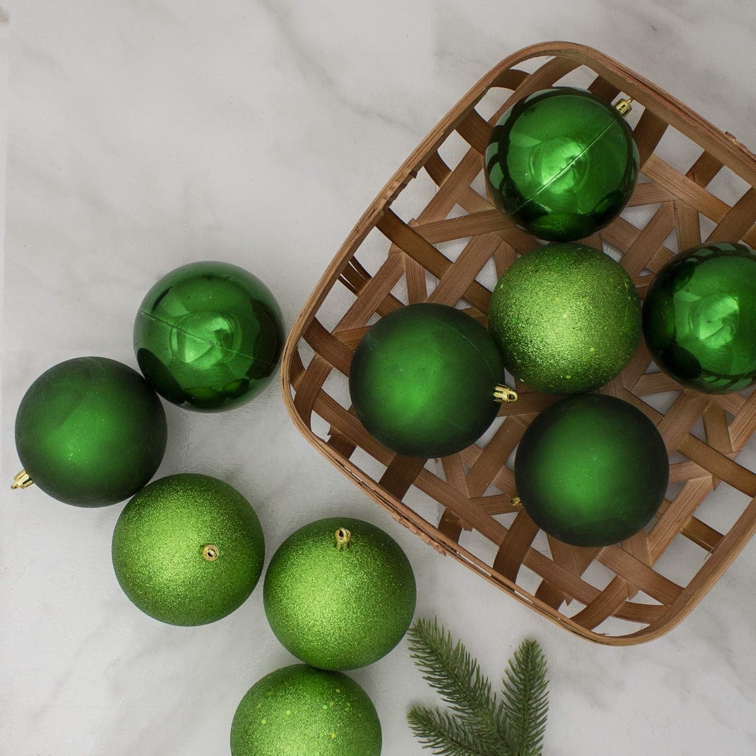 12Ct Green Shatterproof 4-Finish Christmas Ball Ornaments 4" (100Mm)