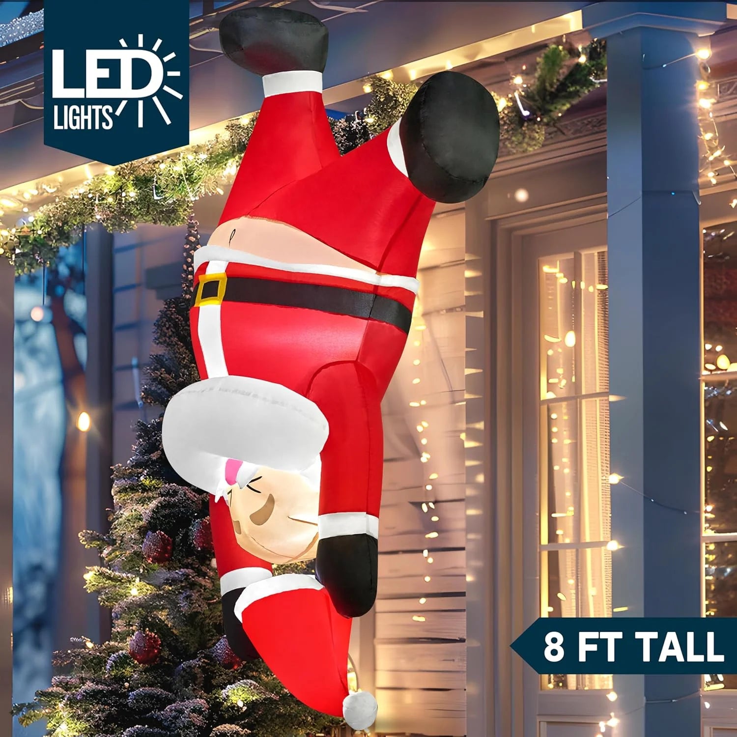 6 FT Christmas Inflatables Santa Outdoor Decorations,Hanging Upside down Santa Christmas Blow Ups Yard Christmas with Built-In Leds for Holiday Party Garden Decor
