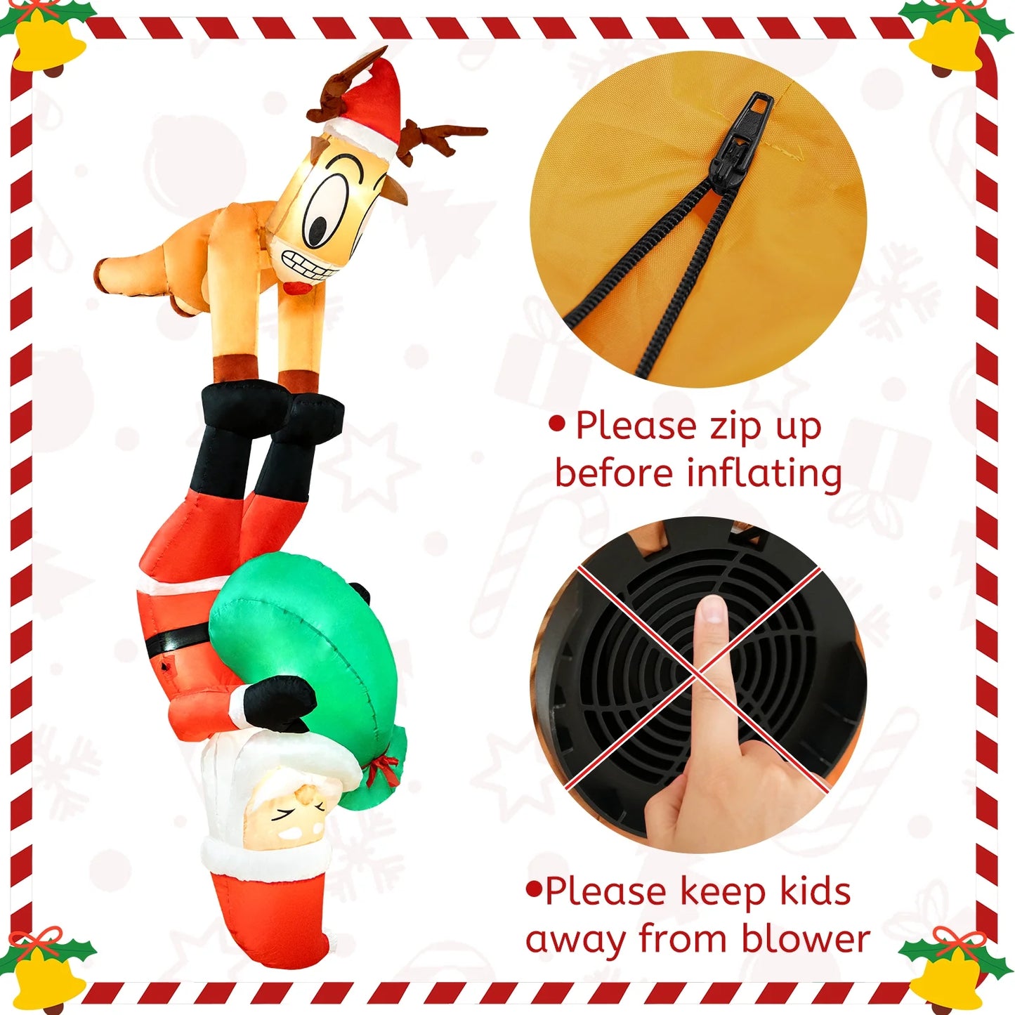 8FT Christmas Inflatables Decoration Outdoor Reindeer and Hanging Santa Blow up with Build-In LED Christmas Decorations Indoor Outdoor Yard Patio Garden Lawn Decor