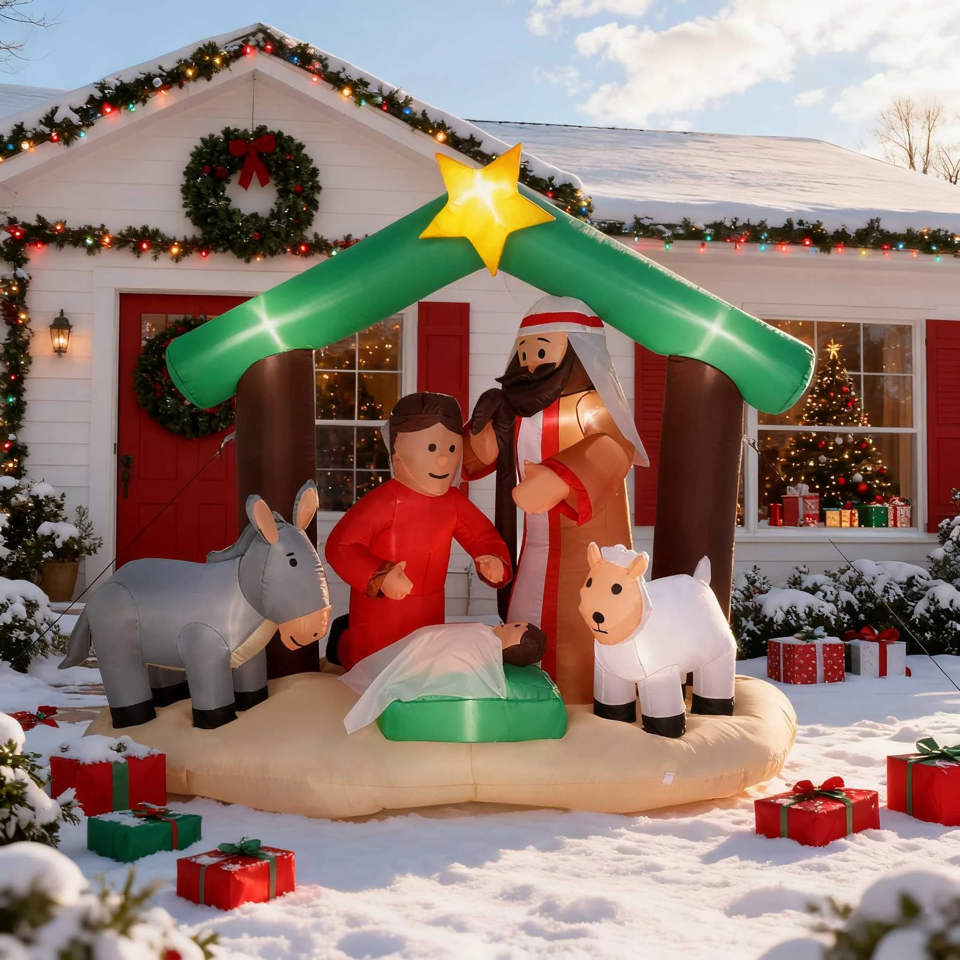 6Ft Christmas Nativity Scene Inflatable Holy Family Pre-Lit Baby Jesus Christmas Outdoor Decor