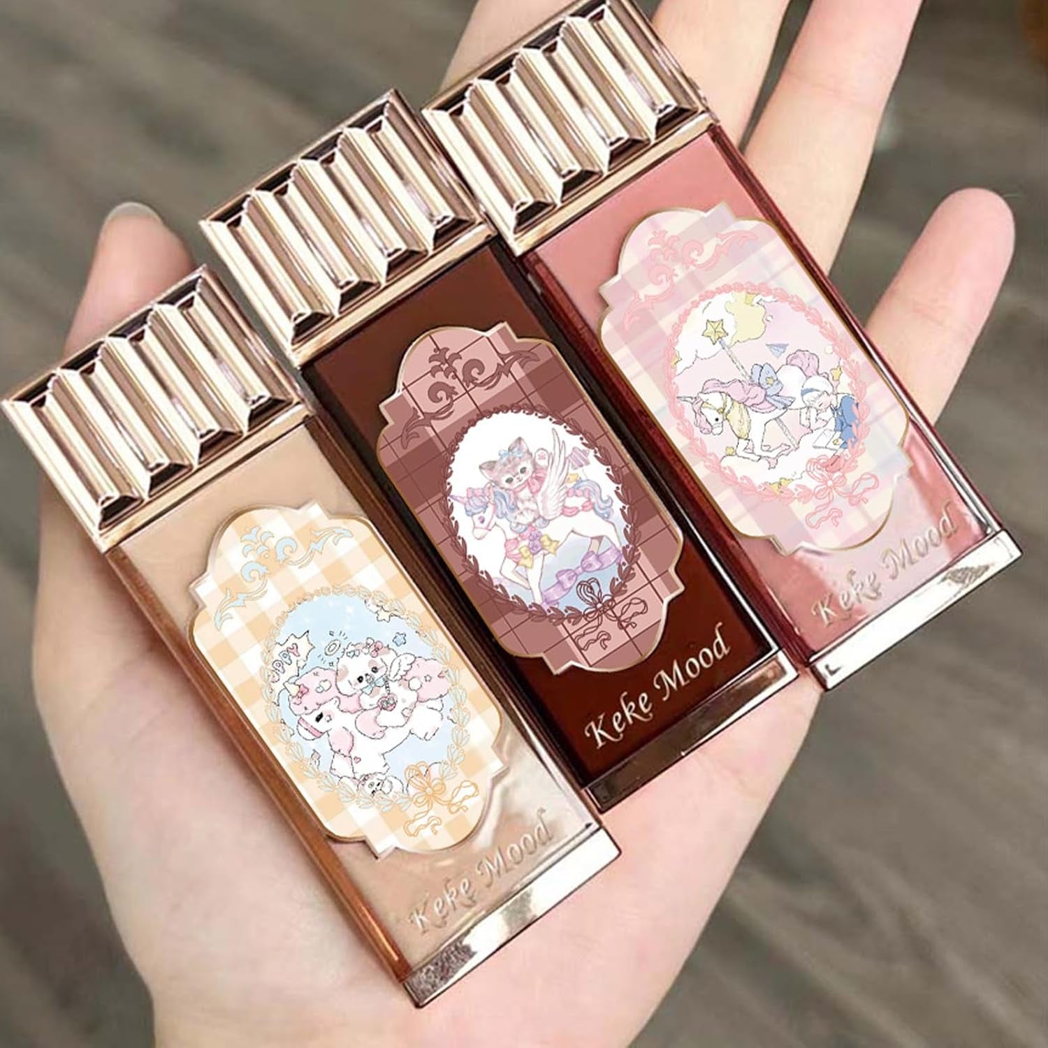 3Pcs Matte Nude Lip Gloss Set, 3 Colors Silky Velvet Lipstick with Cute Chocolate Shape Package, Non-Stick Cup Long Lasting Waterproof Lip Stain Lip Tint, Daily Professional Lip Makeup