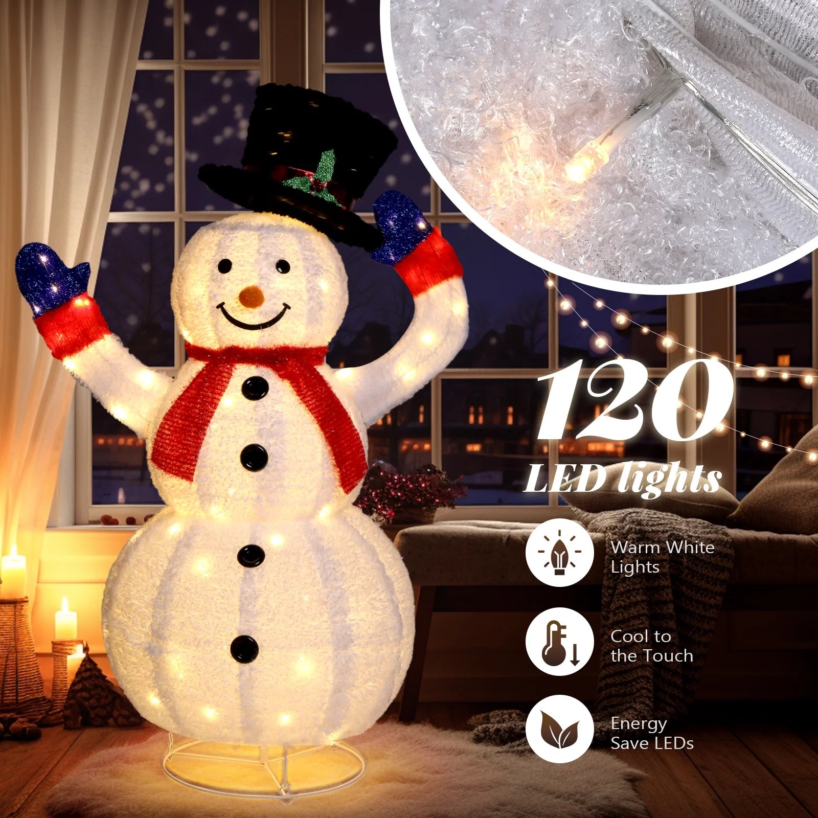 4Ft Lighted Pop-Up Snowman, Christmas Outdoor Decor Holiday Decoration W/ 120 LED Lights, Moving Hat