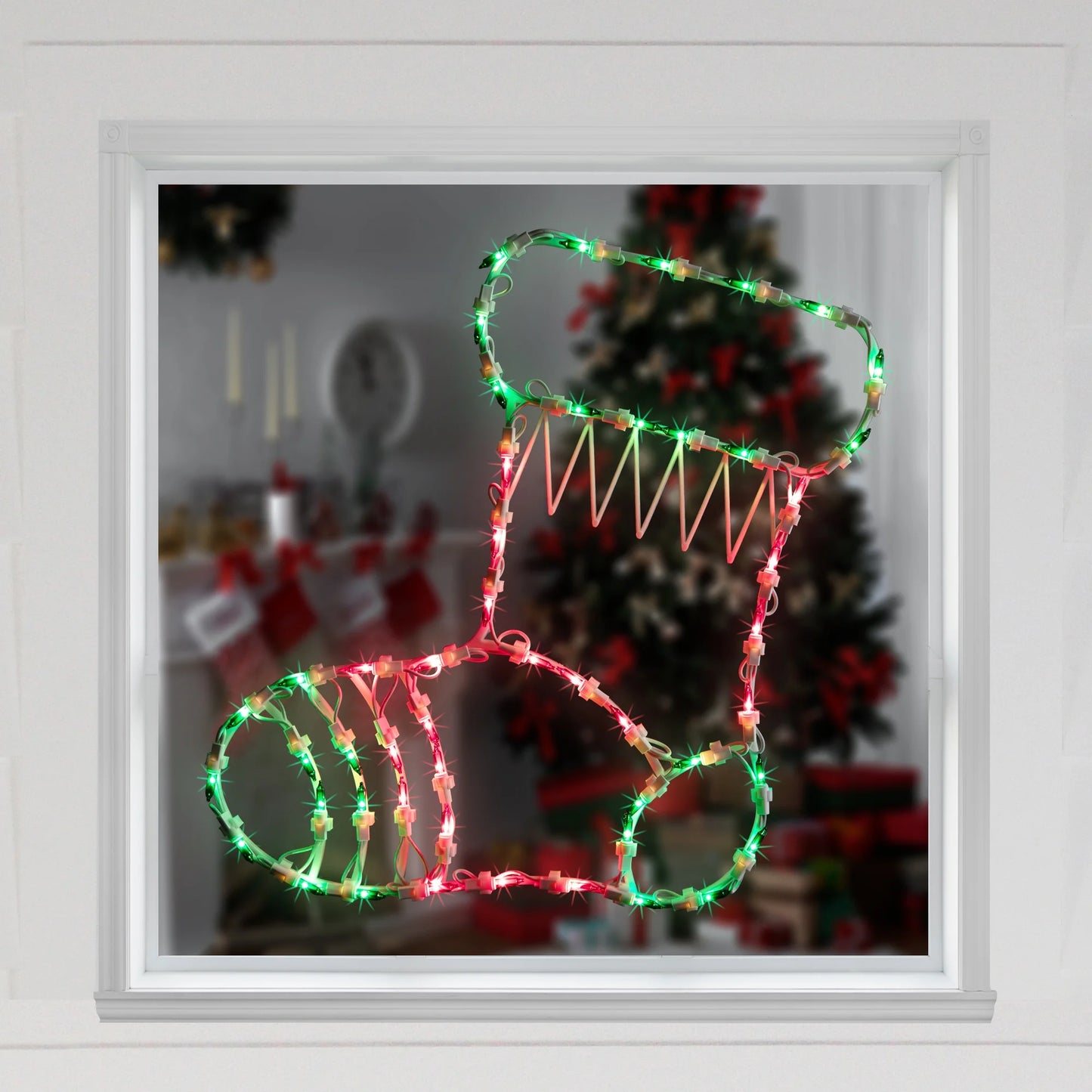 Lighted Stocking Silhouette Window Christmas Decoration - 18" - Red and Green