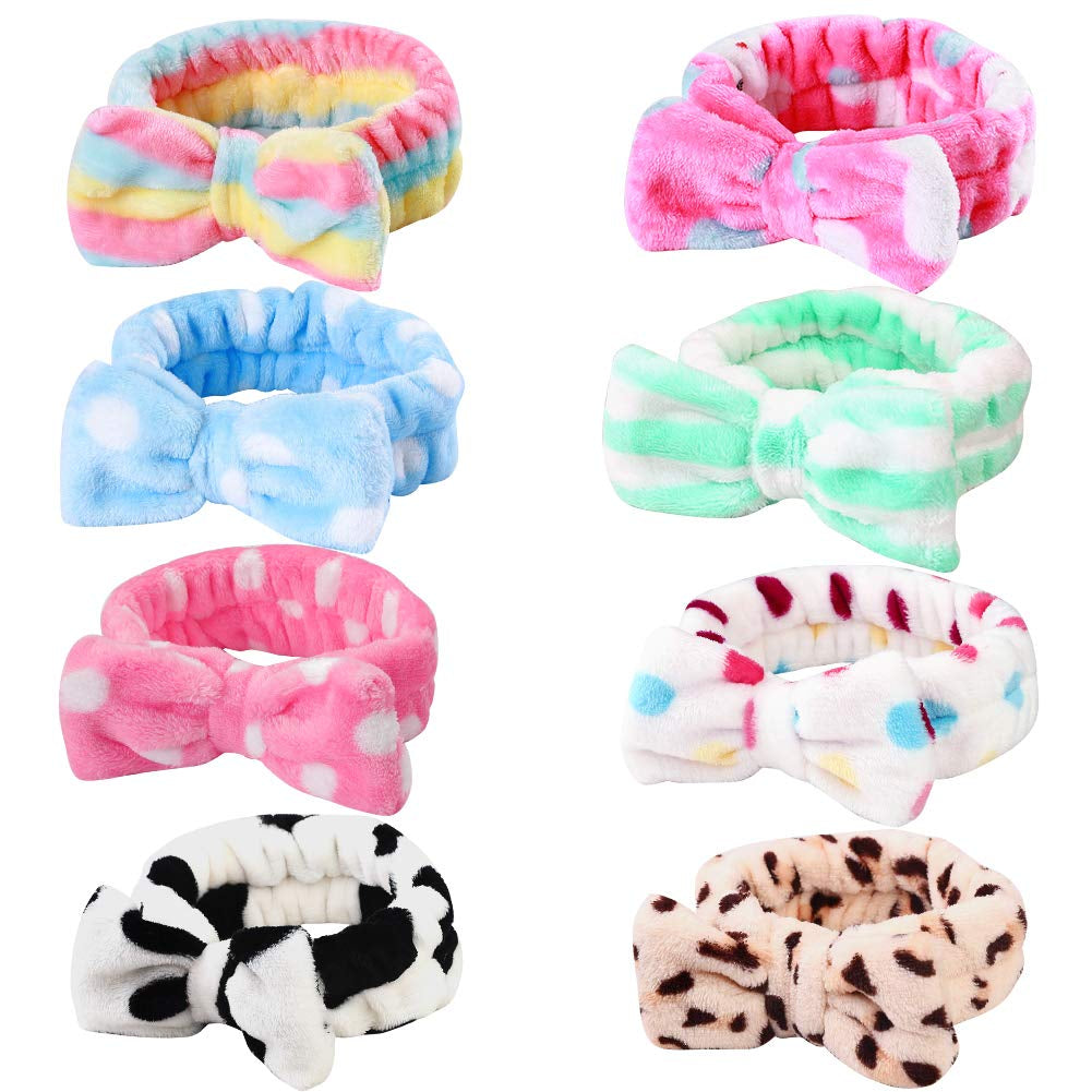Stocking Stuffers for Teen Girls, 8 Pack Bow Spa Skincare Headband for Washing Face, Christmas Gifts Spa Party Favors Bulk Gifts for Teens Girls