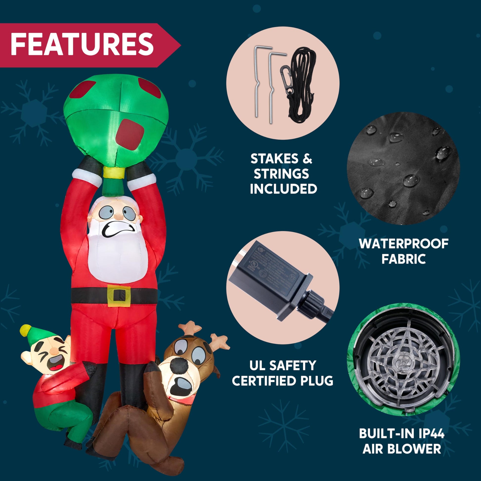 8 Ft Christmas Inflatables Santa Outdoor Decorations,Santa with Elf and Reindeer Blow Ups Yard Christmas with Built-In Leds for Holiday Party Garden Lawn Decor