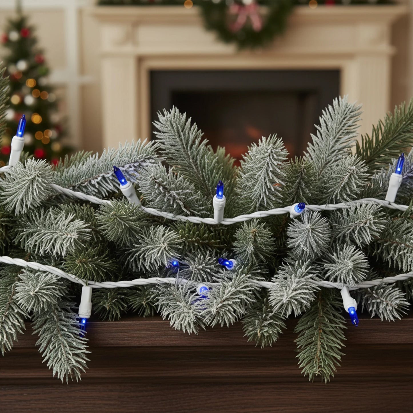 Mini Incandescent Christmas Lights - Blue - 20.25' White Wire - 100Ct