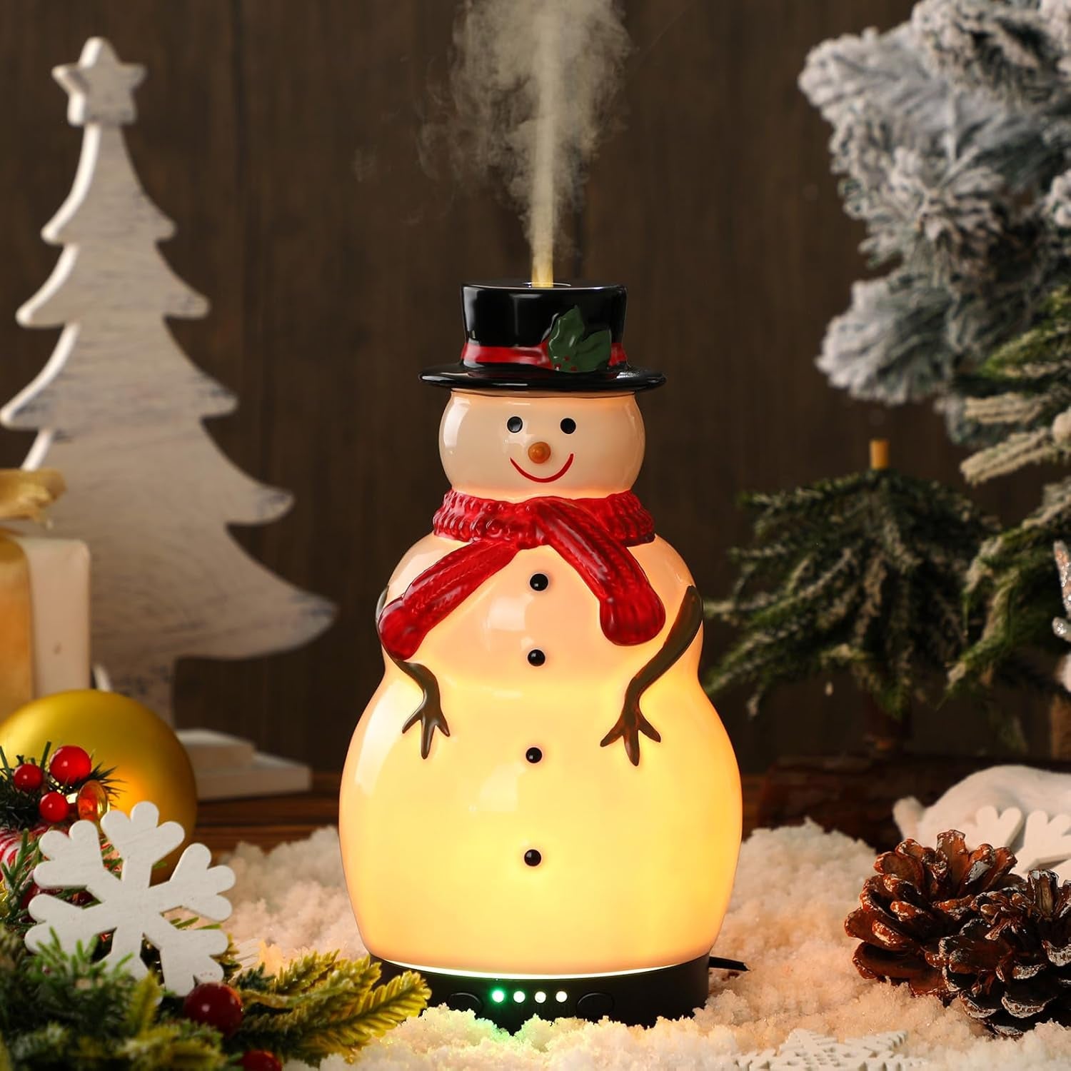 Christmas Essential Oil Diffuser 120Ml Ceramic Snowman Aromatherapy Humidifier, Holiday Diffuser Gift, Cute Tabletop Christmas Decoration for Home Office Winter(White, Red, Black)