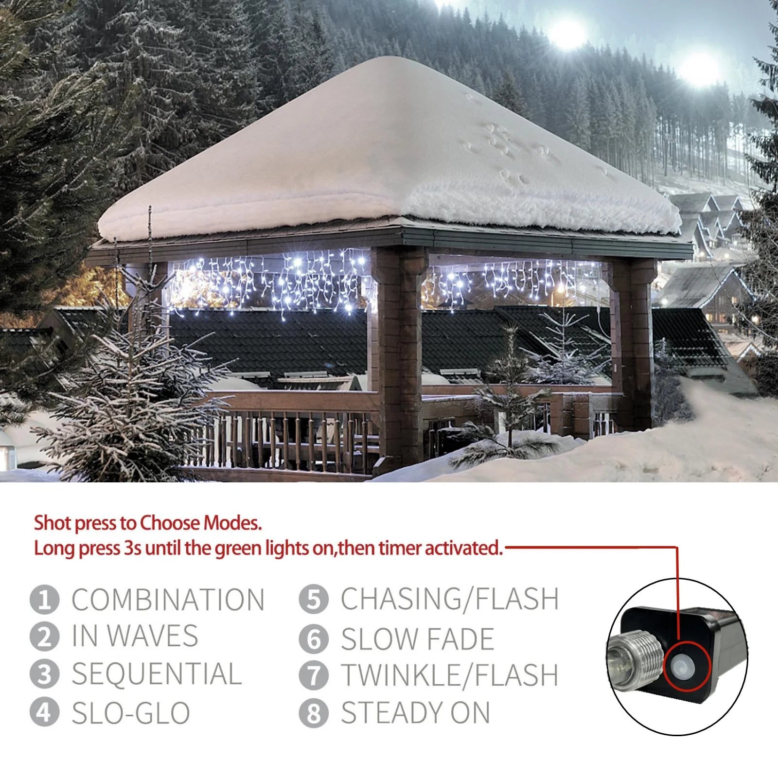 Christmas String Lights, 33Ft 400 LED Fairy Twinkle Lights 8 Modes Plug in Light for Holiday Wedding Party Home Indoor Outdoor Decoration, Cool White