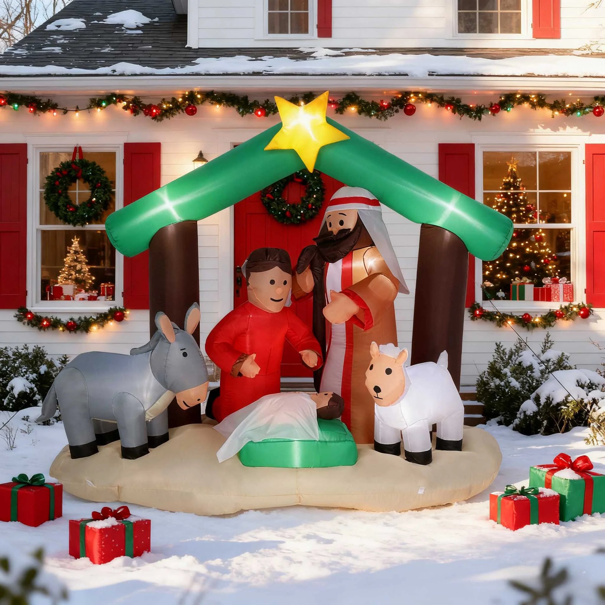 6Ft Christmas Nativity Scene Inflatable Holy Family Pre-Lit Baby Jesus Christmas Outdoor Decor