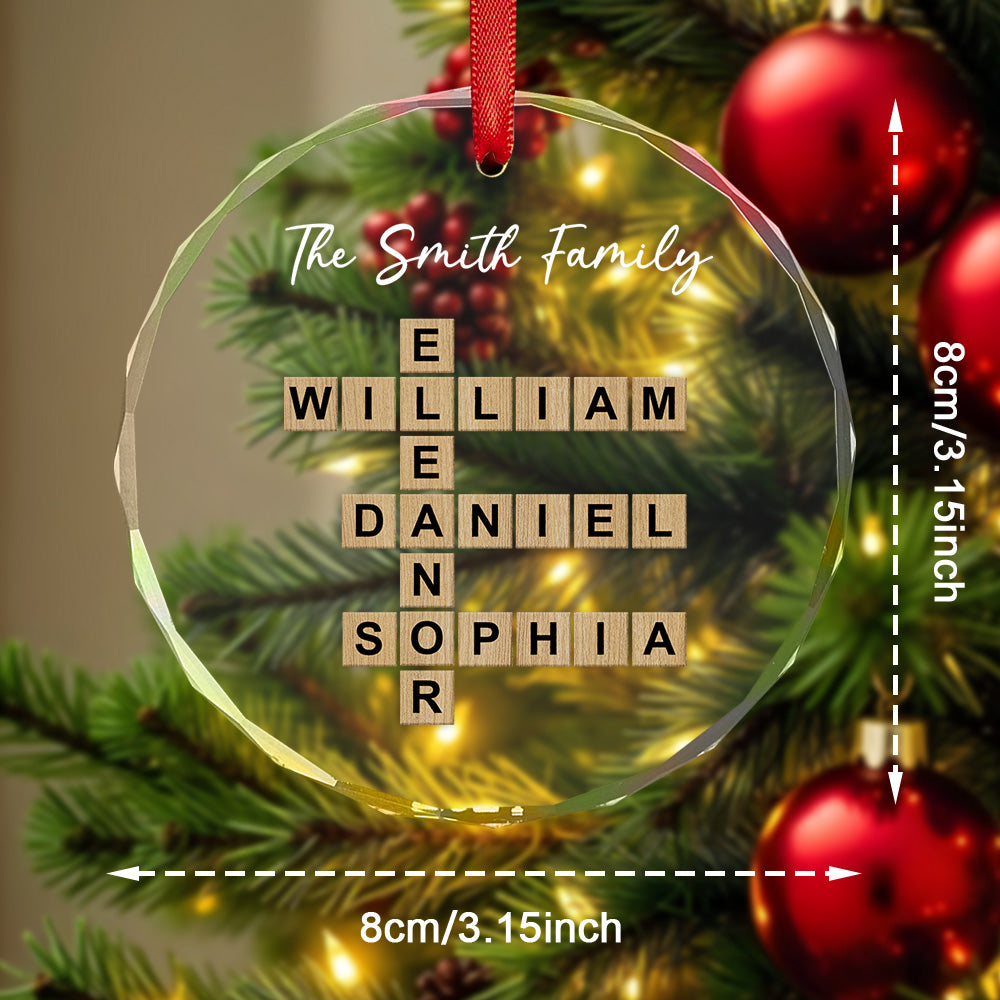 Personalized Name Wordoku Glass Ornament – Custom English Letter Sudoku Christmas Tree Decoration