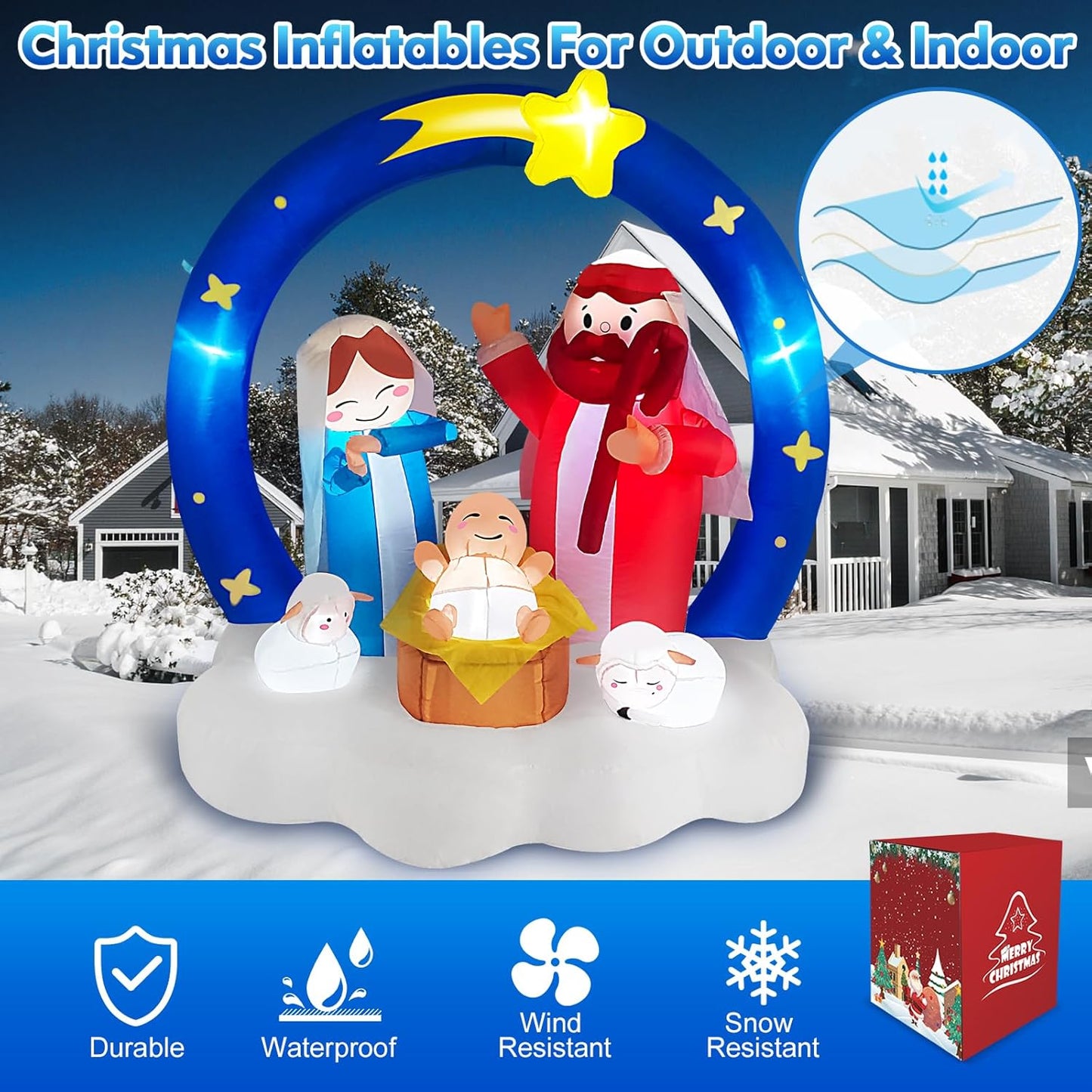 6FT Inflatable Nativity Scene with LED Lights for Outdoor Christmas Decor
