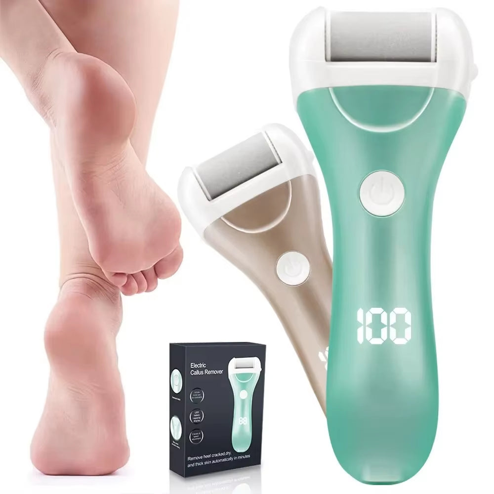 Electric Pedicure Foot File USB Rechargeable Power Display 3Pcs Grinding Exfoliator Replacement Heads for Heel Callus Remover