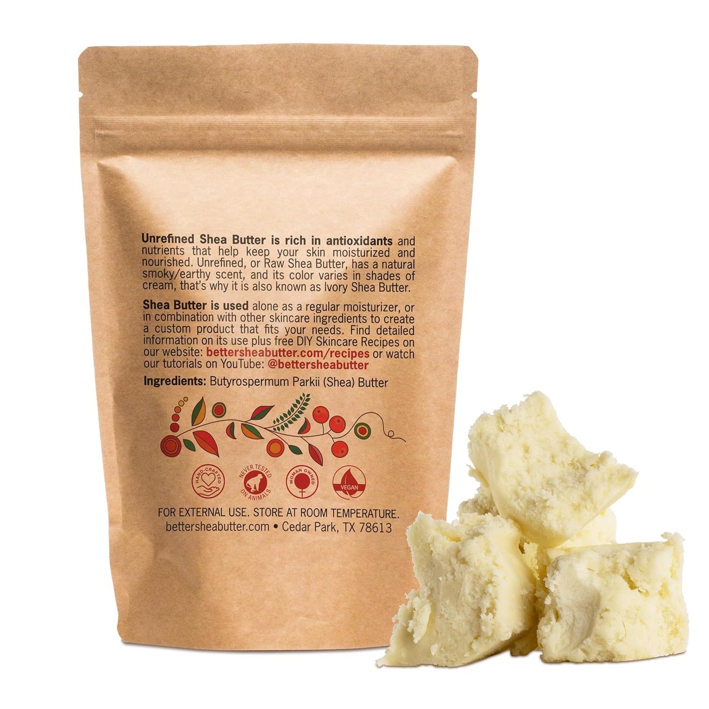 Raw Shea Butter - 100% Pure African Shea Butter for Hair and Body | Unrefined Moisturizer for Extremely Dry Skin, DIY Lip Balm, Body Butter, Lotion, and Soap 1Lb Bar