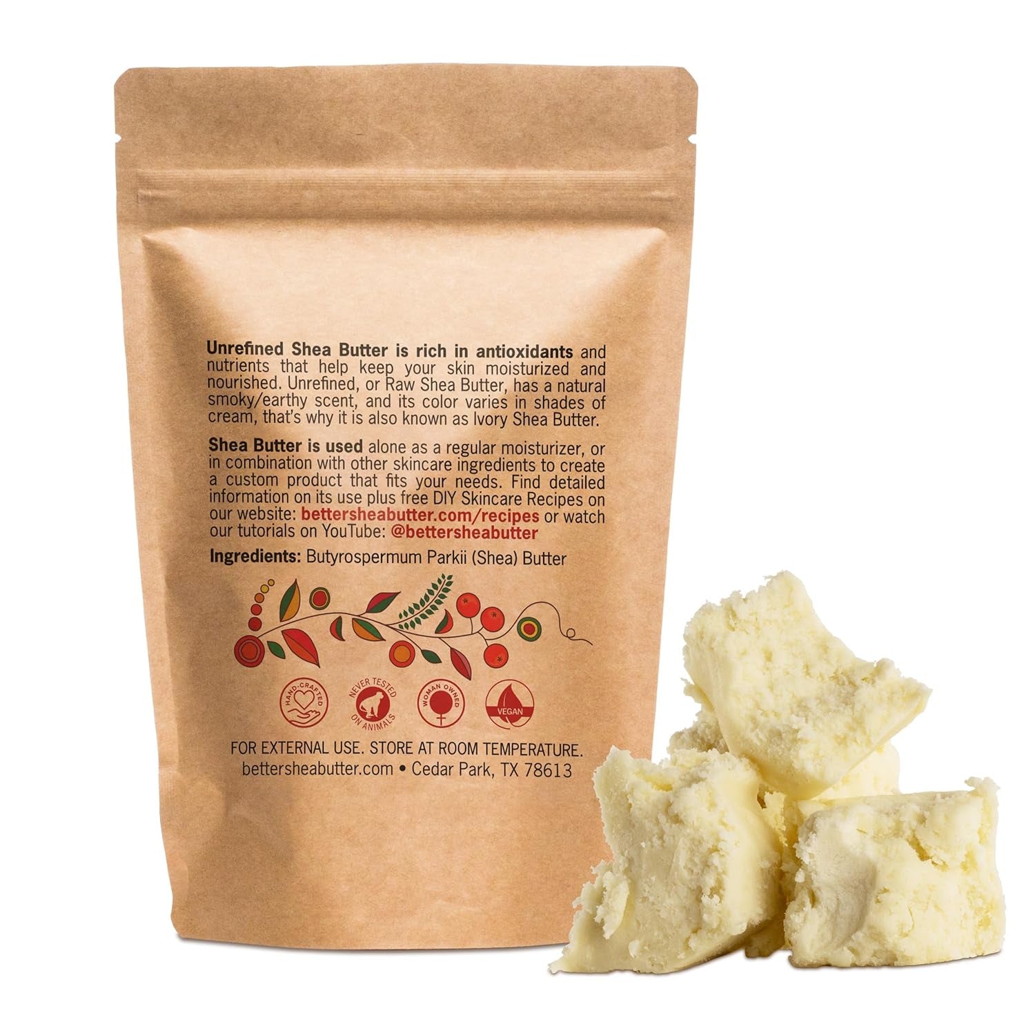 Raw Shea Butter - 100% Pure African Shea Butter for Hair and Body | Unrefined Moisturizer for Extremely Dry Skin, DIY Lip Balm, Body Butter, Lotion, and Soap 1Lb Bar