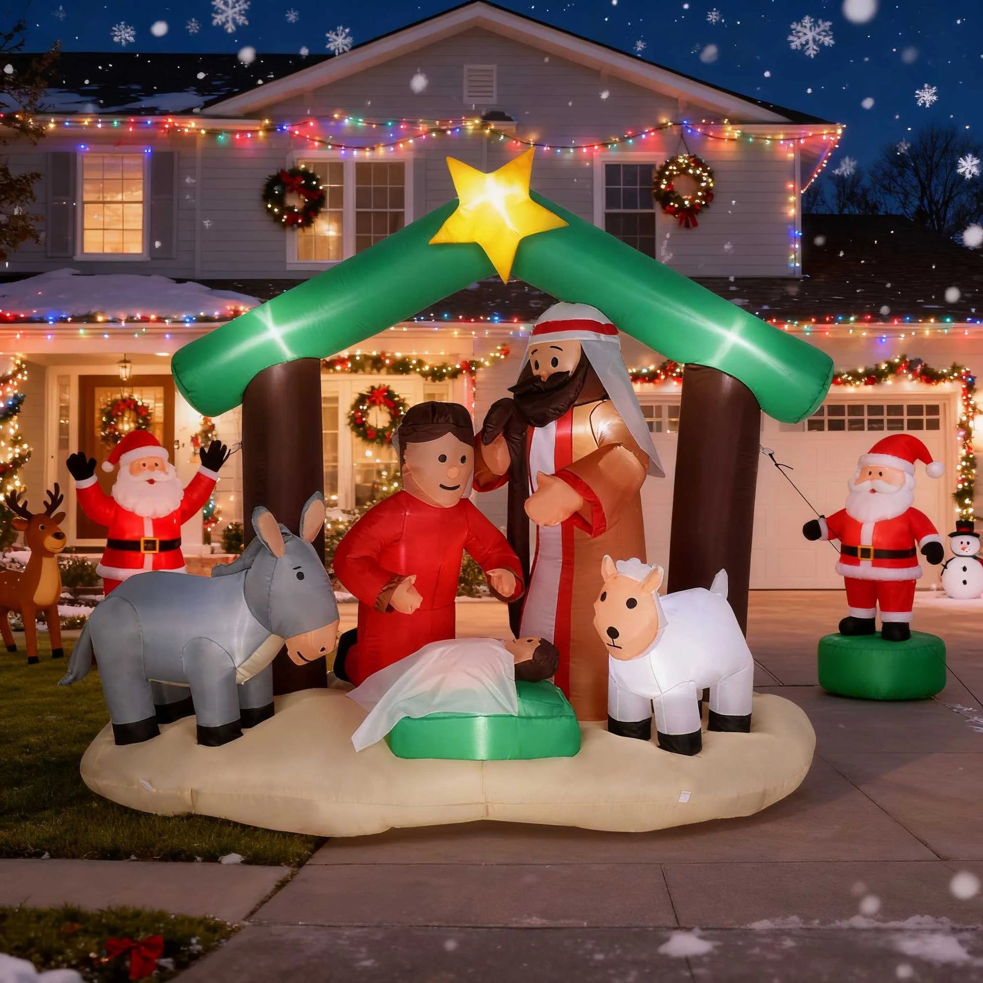 6Ft Christmas Nativity Scene Inflatable Holy Family Pre-Lit Baby Jesus Christmas Outdoor Decor
