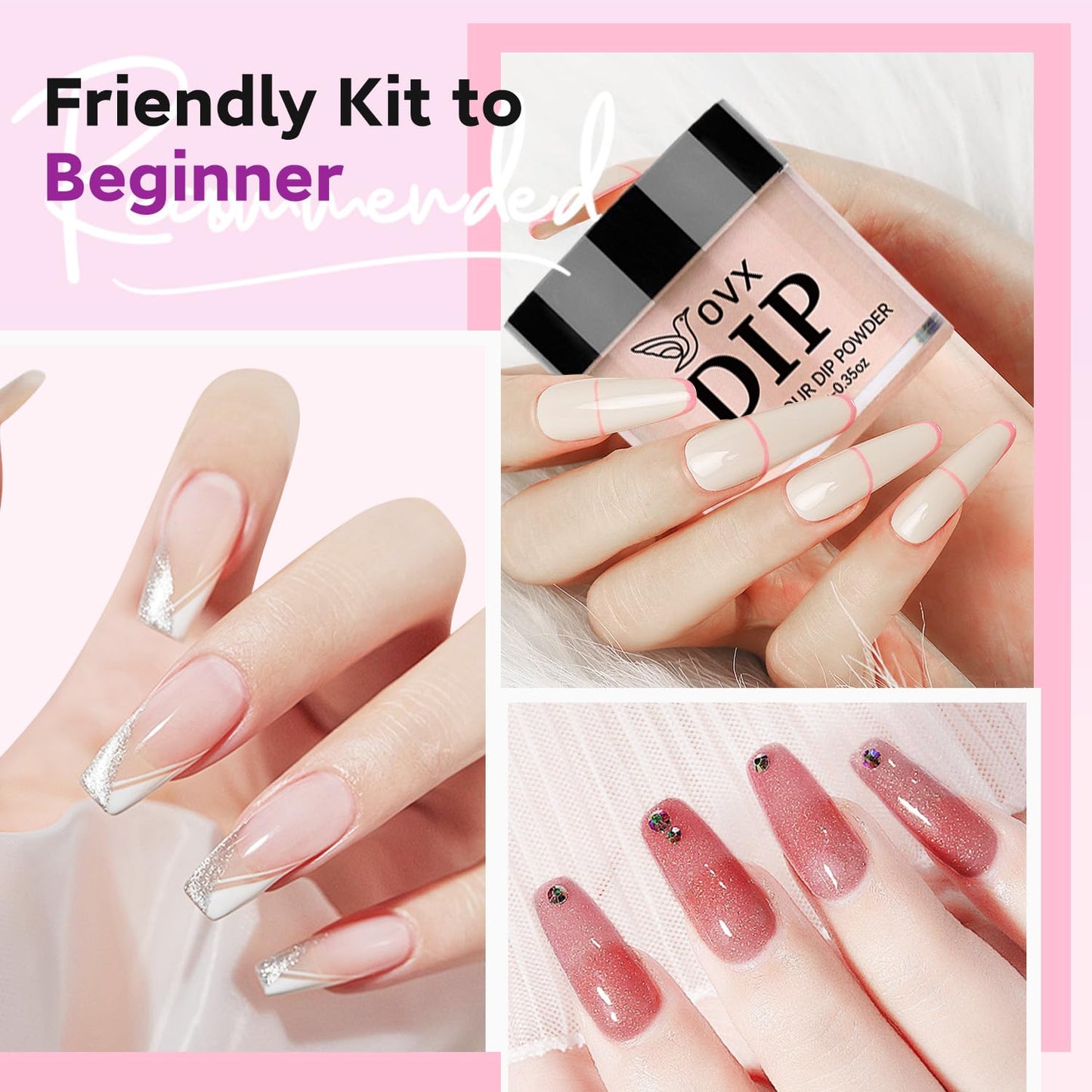 Dip Powder Nail Kit - 8 Colors Starter Set with Liquid, Recycling Tray for Beginners, Home and Salon Manicure Art