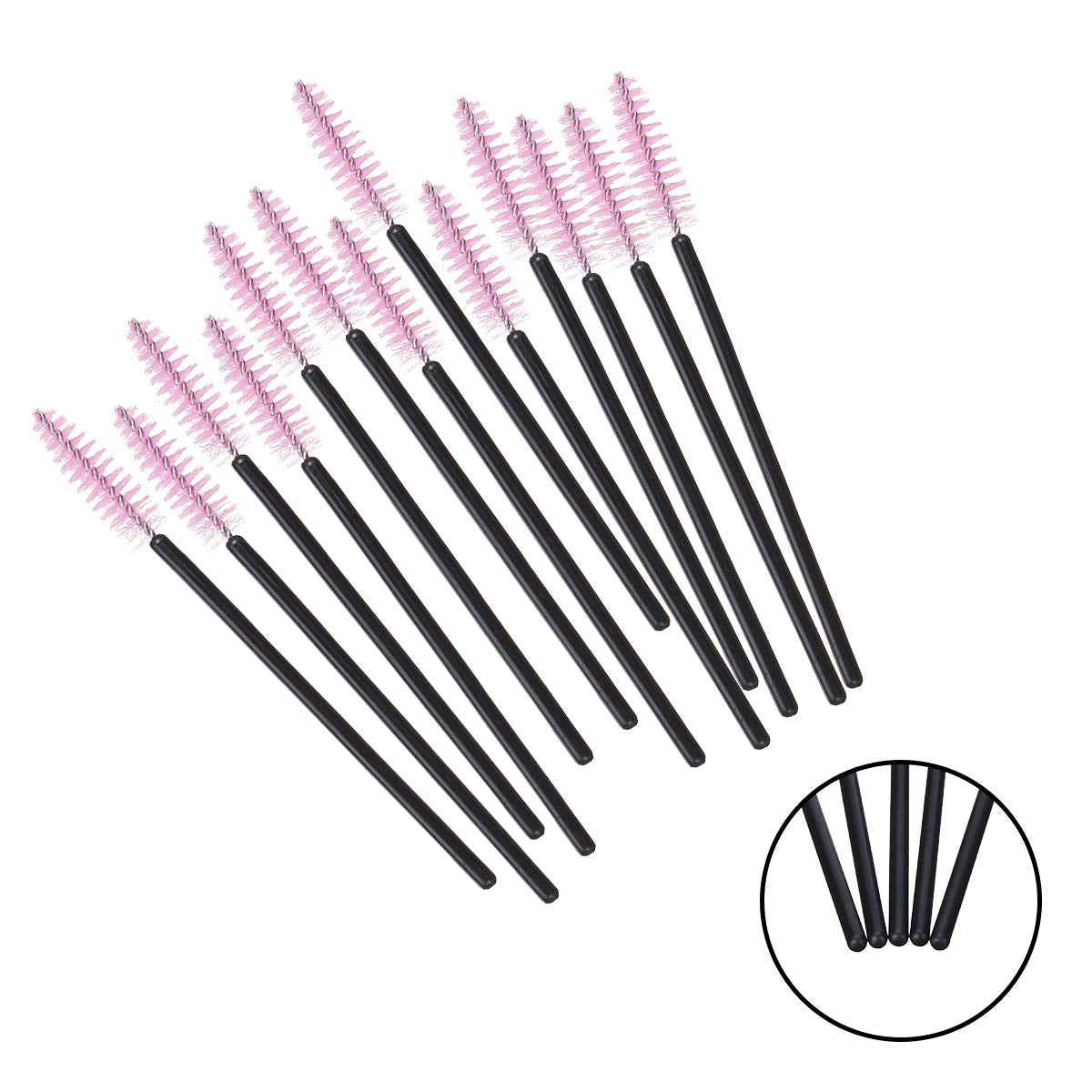 100 PCS Disposable Eyelash Brushes Mascara Brushes Eye Lash Eyebrow Applicator Cosmetic Makeup Brush Tool Kits (Black-Pink)