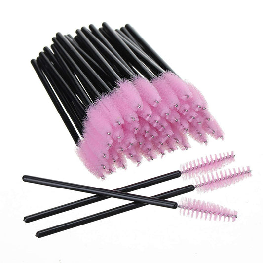 100 PCS Disposable Eyelash Brushes Mascara Brushes Eye Lash Eyebrow Applicator Cosmetic Makeup Brush Tool Kits (Black-Pink)