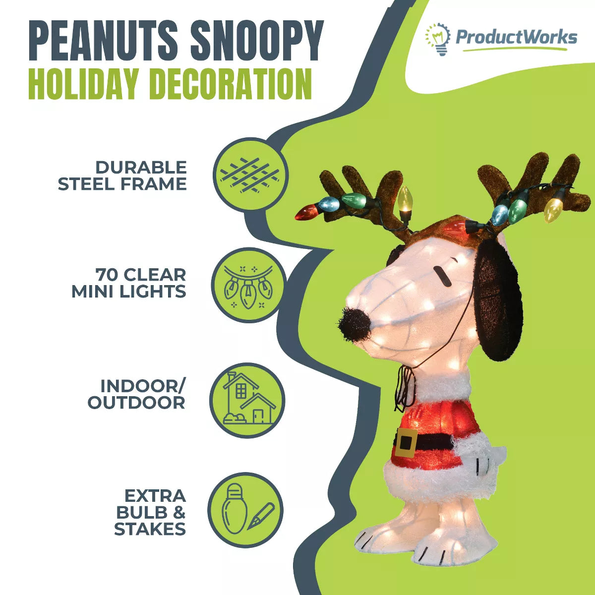 Productworks Peanuts Pre-Lit Snoopy Indoor/Outdoor Christmas Yard Ornament, Holiday Display
