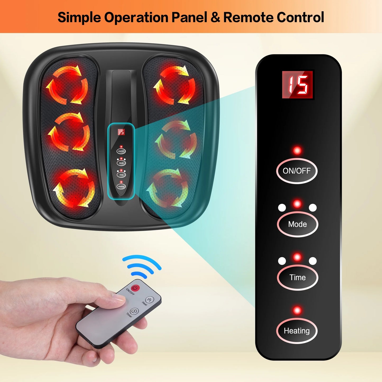 Foot Massager with Heat, 3 Modes, Wireless Control Shiatsu Foot Massager with Heating