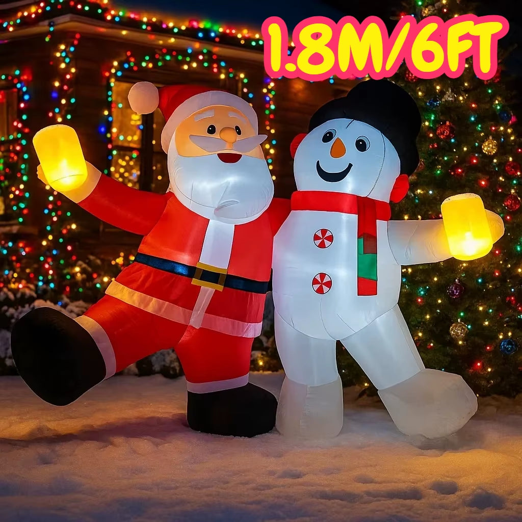 6FT Christmas Decorations Inflatable Santa Claus Snowman Toys Home Yard Xmas Ornaments LED Decor Christmas Outdoor Decor Toy