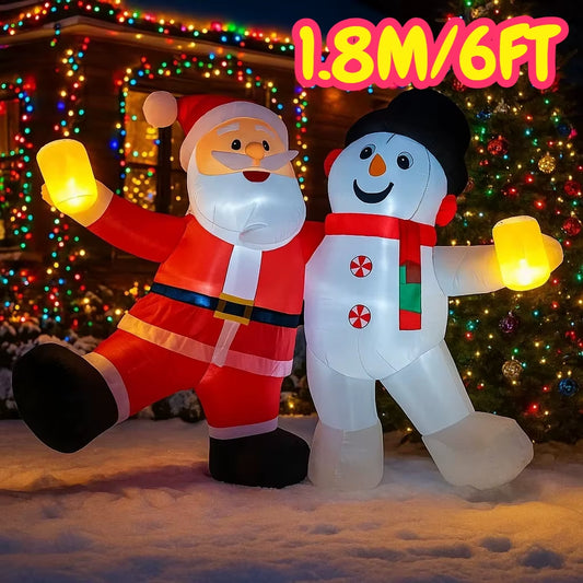 6FT Christmas Decorations Inflatable Santa Claus Snowman Toys Home Yard Xmas Ornaments LED Decor Christmas Outdoor Decor Toy