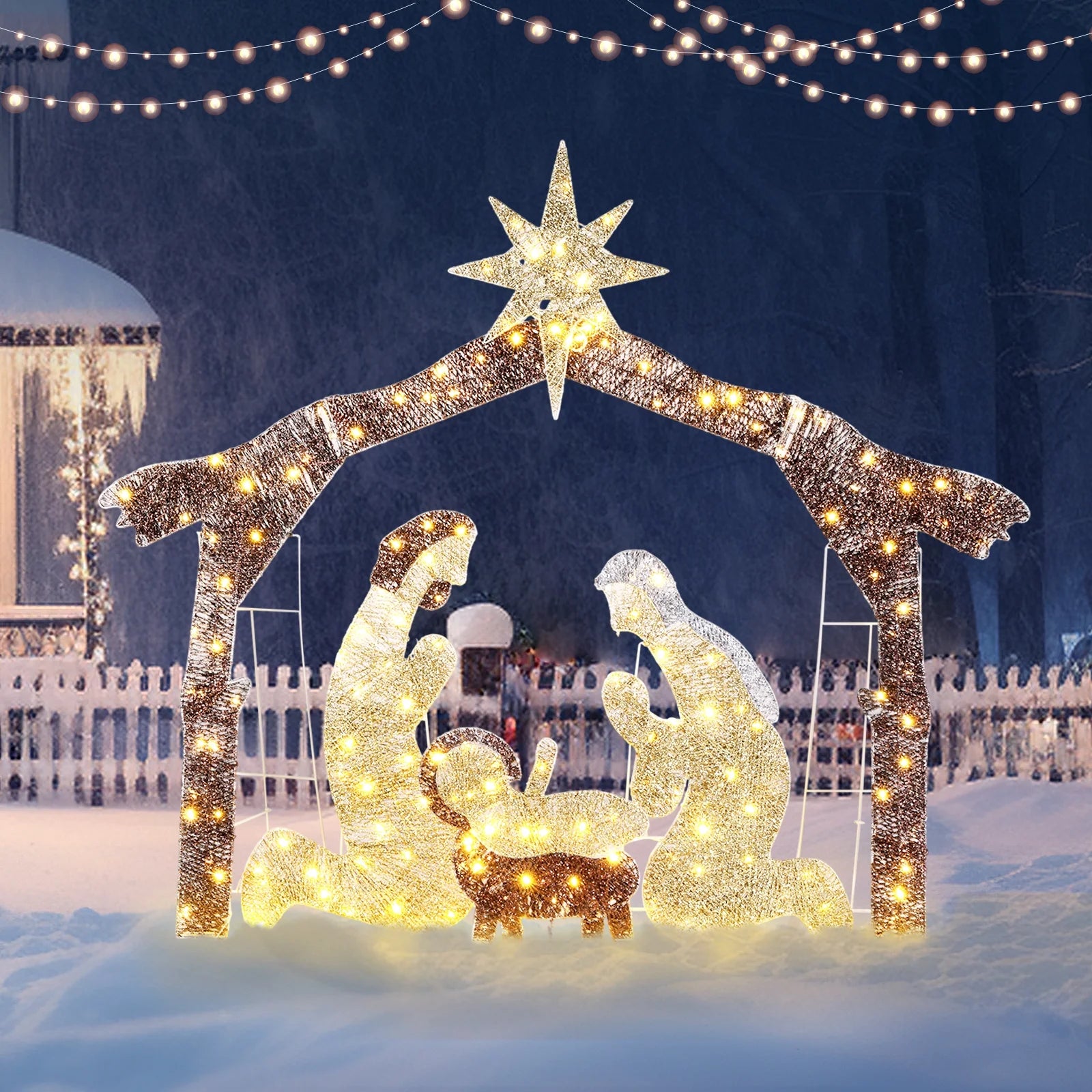 6Ft Christmas Lighted Nativity Scene Holy Family Christmas Outdoor Decor,Yard Decoration with 190LED Lights