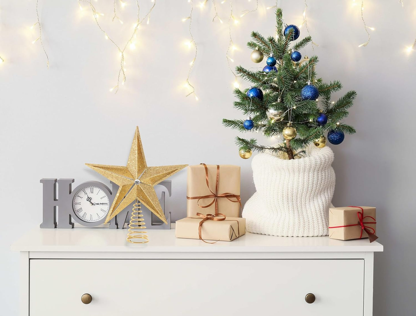 10 Inch Large Filigree Gold Glittered Christmas Star Tree Topper Star for Large Tree 6 Feet-8 Feet Tall/Home Decor Ornaments (Gold)