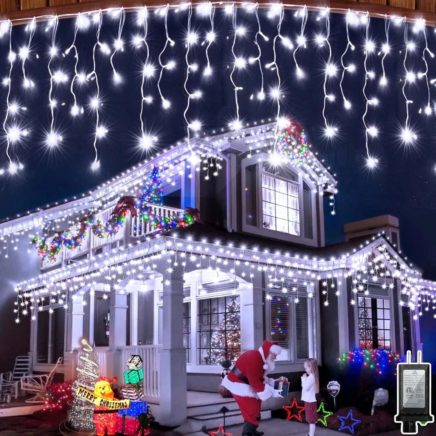 Christmas String Lights, 33Ft 400 LED Fairy Twinkle Lights 8 Modes Plug in Light for Holiday Wedding Party Home Indoor Outdoor Decoration, Cool White