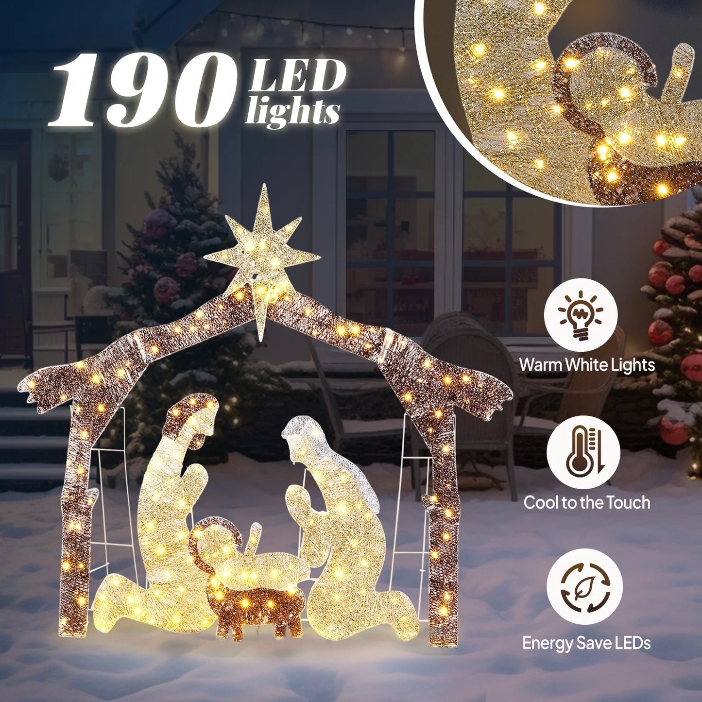 6Ft Christmas Lighted Nativity Scene Holy Family Christmas Outdoor Decor,Yard Decoration with 190LED Lights