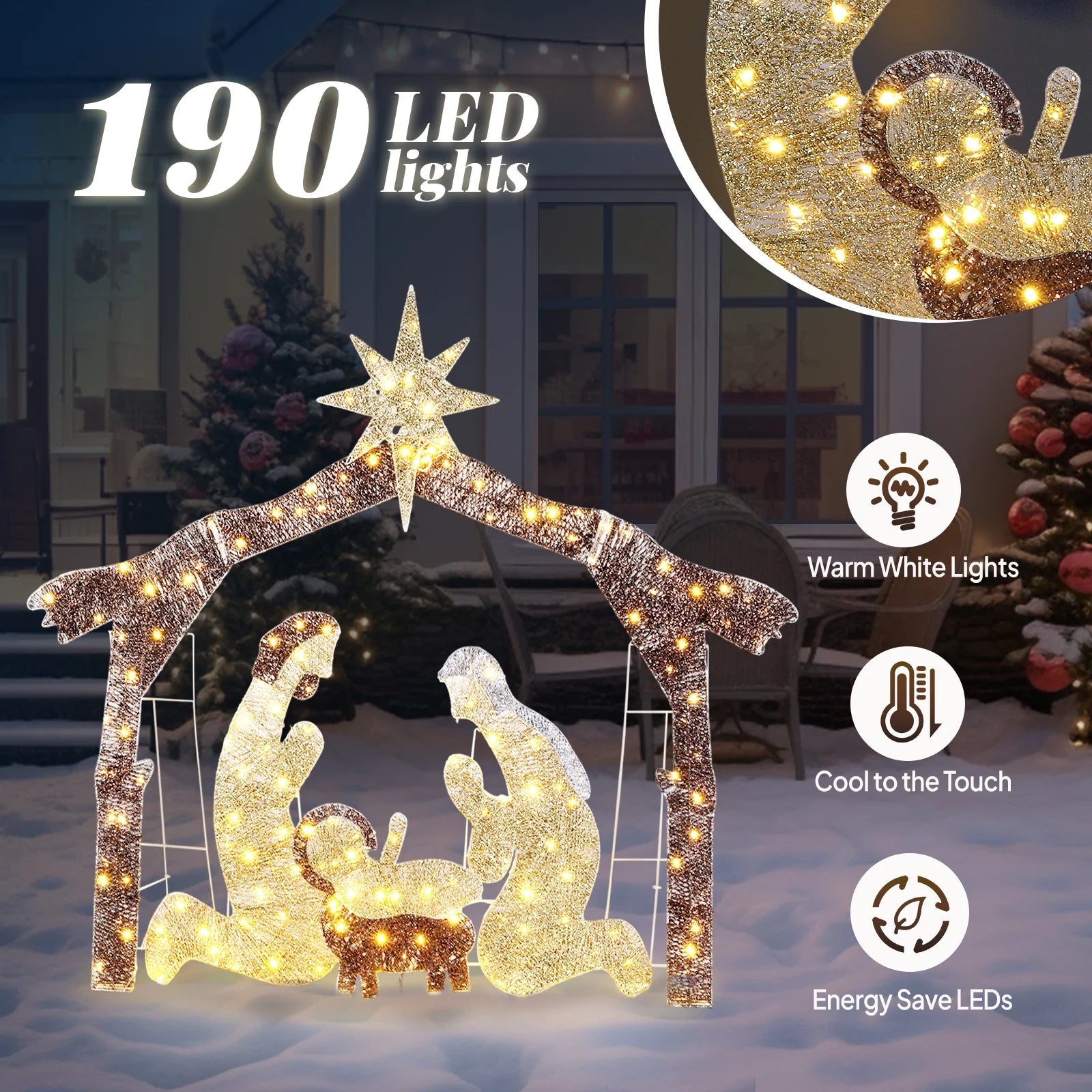 6Ft Christmas Lighted Nativity Scene Holy Family Christmas Outdoor Decor,Yard Decoration with 190LED Lights